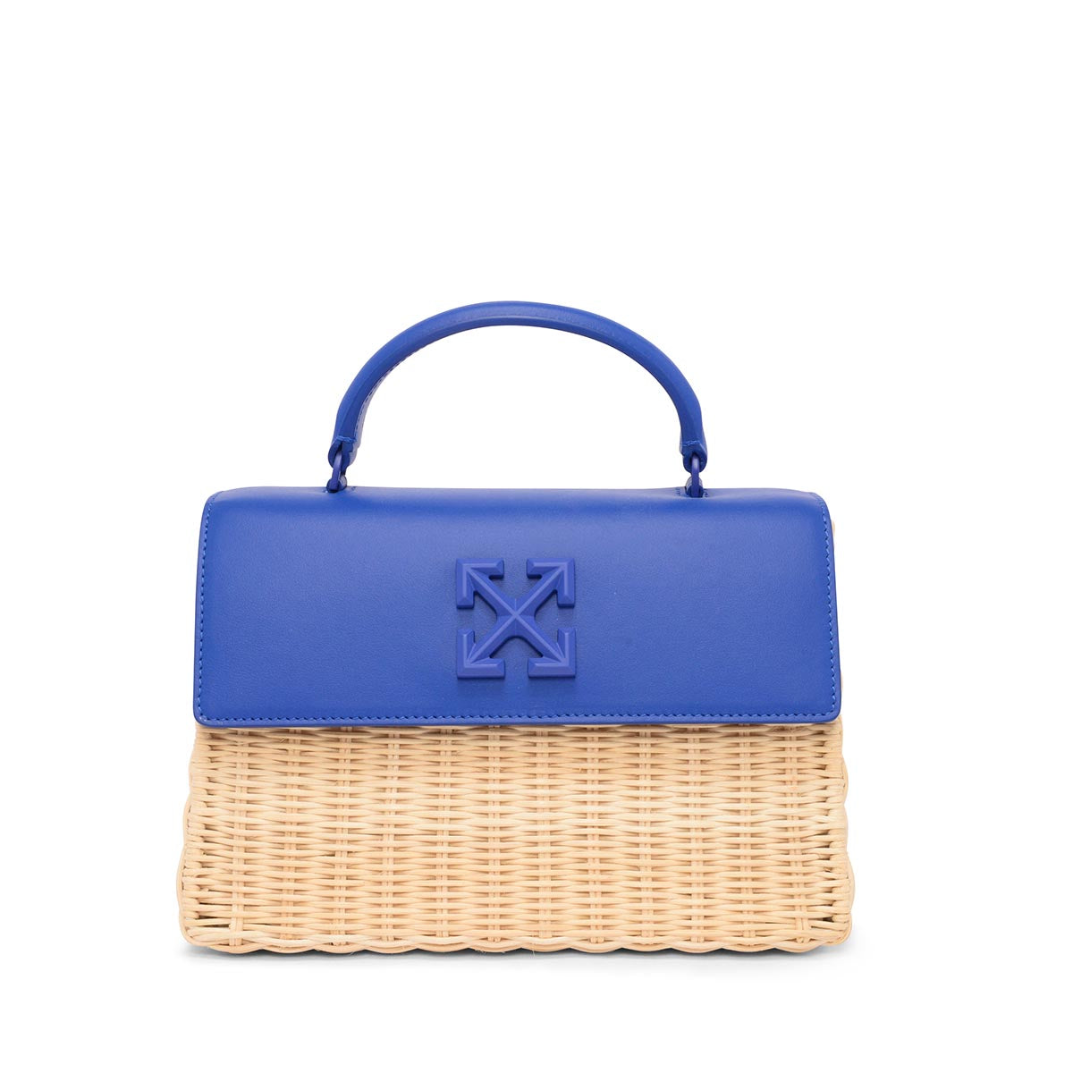 Off-White Royal Blue Leather & Wicker Jitney 1.4 Bag