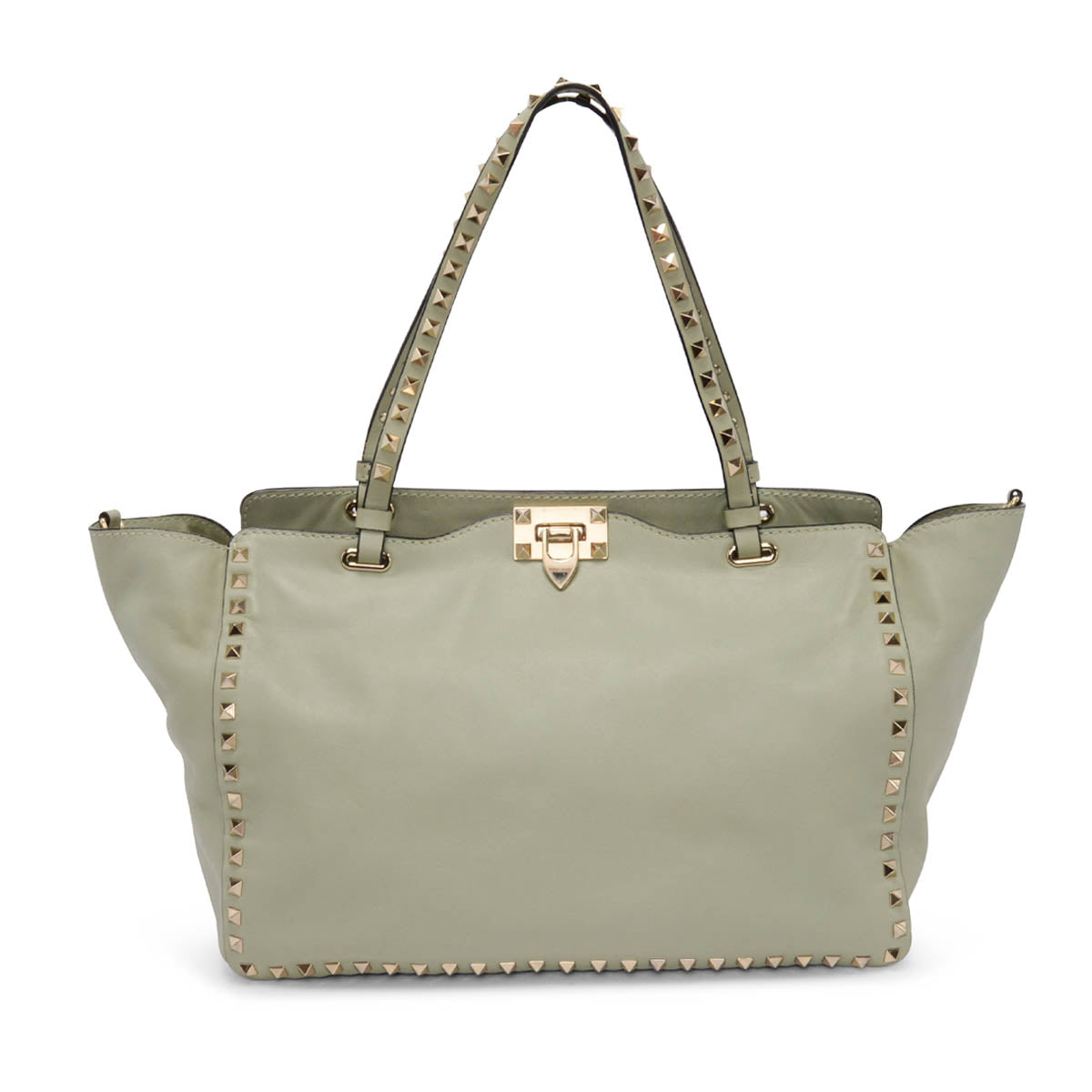 Valentino Mint Green Calfskin Medium Rockstud Trapeze Tote