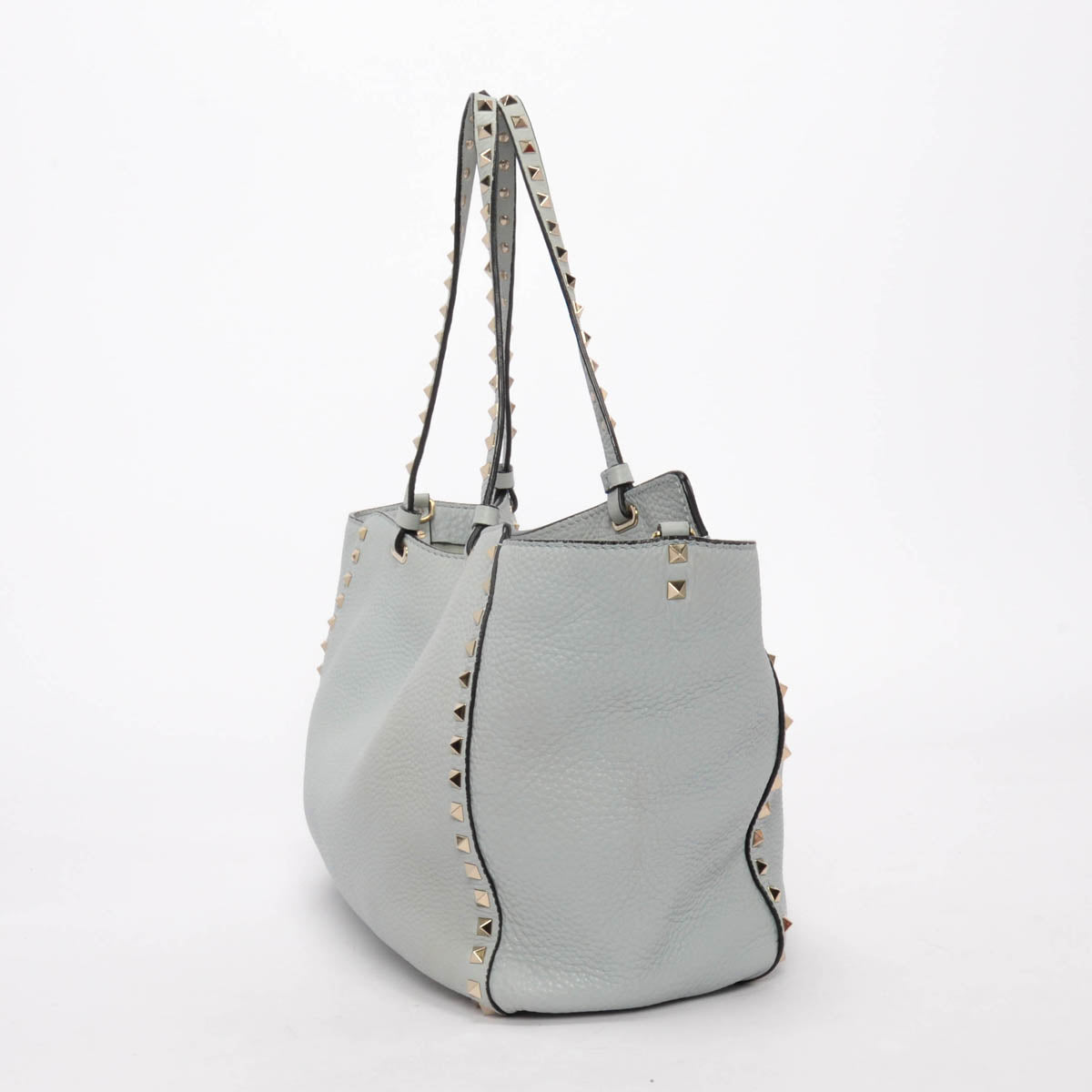 Valentino Pale Blue Grained Calfskin Medium Rockstud Trapeze Tote