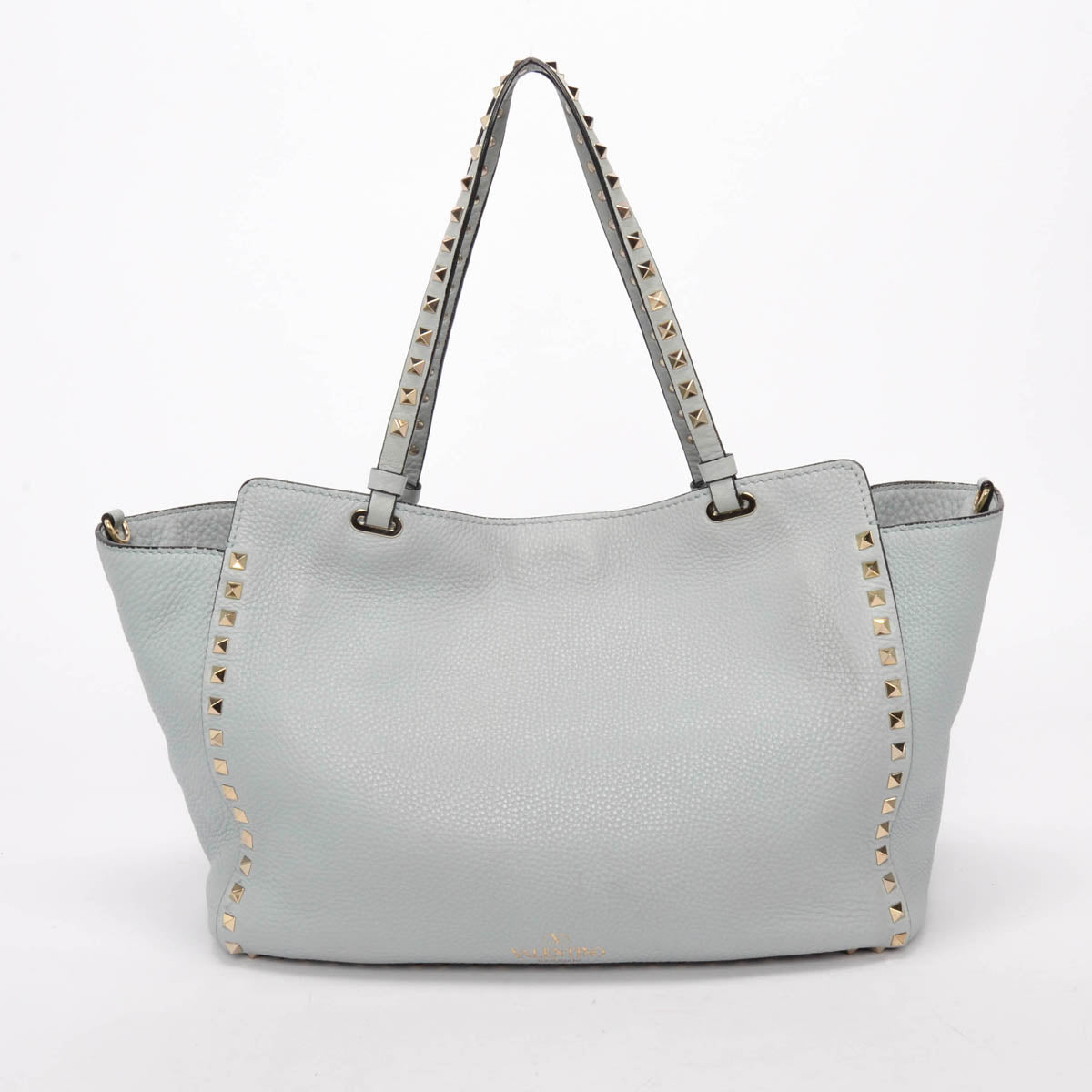 Valentino Pale Blue Grained Calfskin Medium Rockstud Trapeze Tote