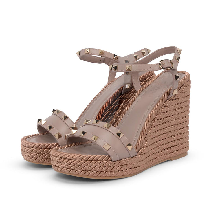 Valentino Poudre Satin Rope Rockstud Wedges 37