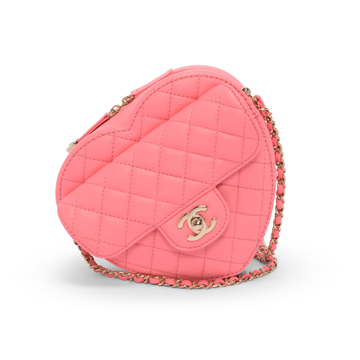 Chanel Pink Quilted Lambskin CC In Love Heart Bag