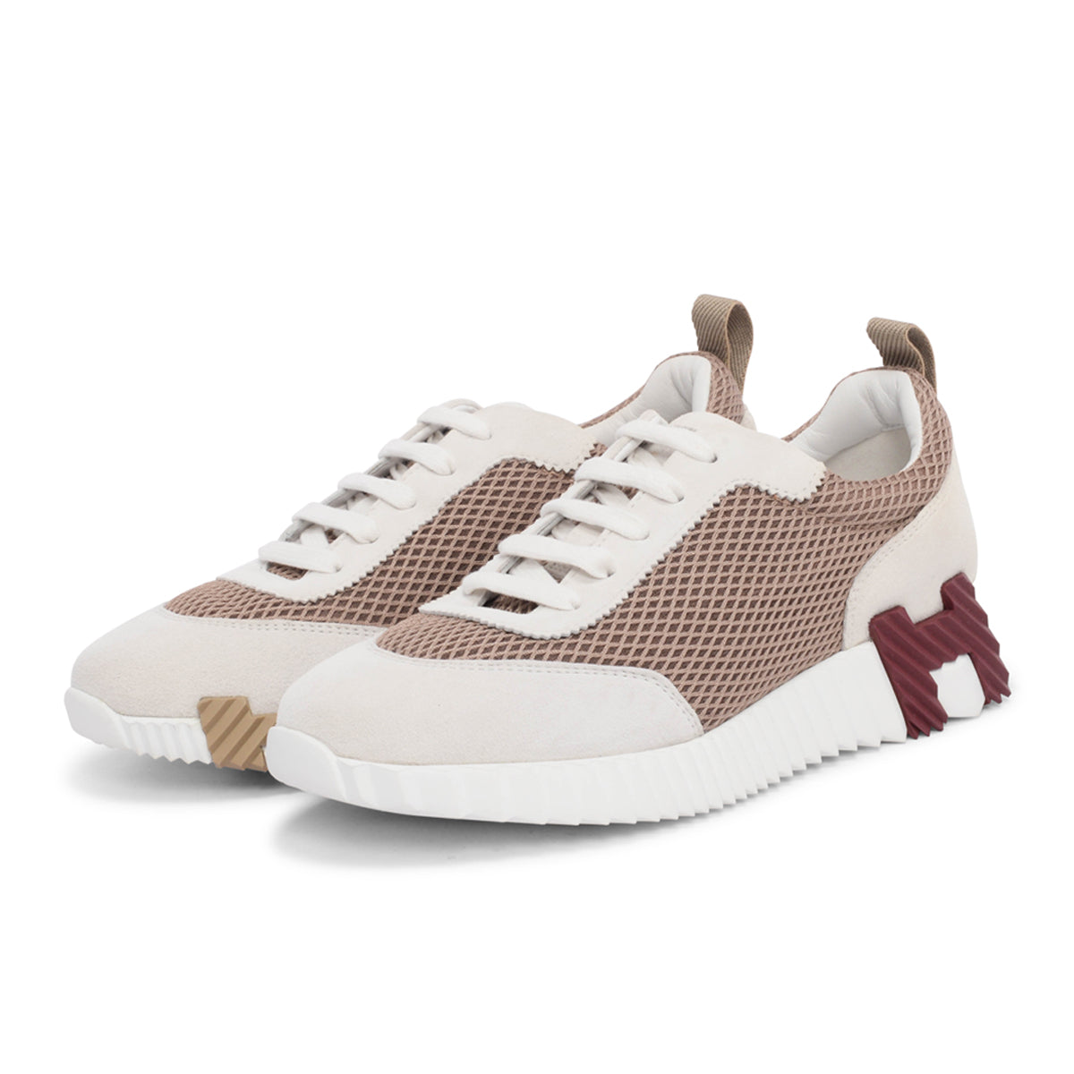 Hermes White Suede & Mesh Bouncing Sneakers