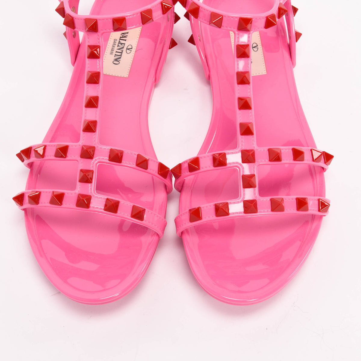 Valentino Pink & Red Rubber Rockstud Jelly Sandals 39