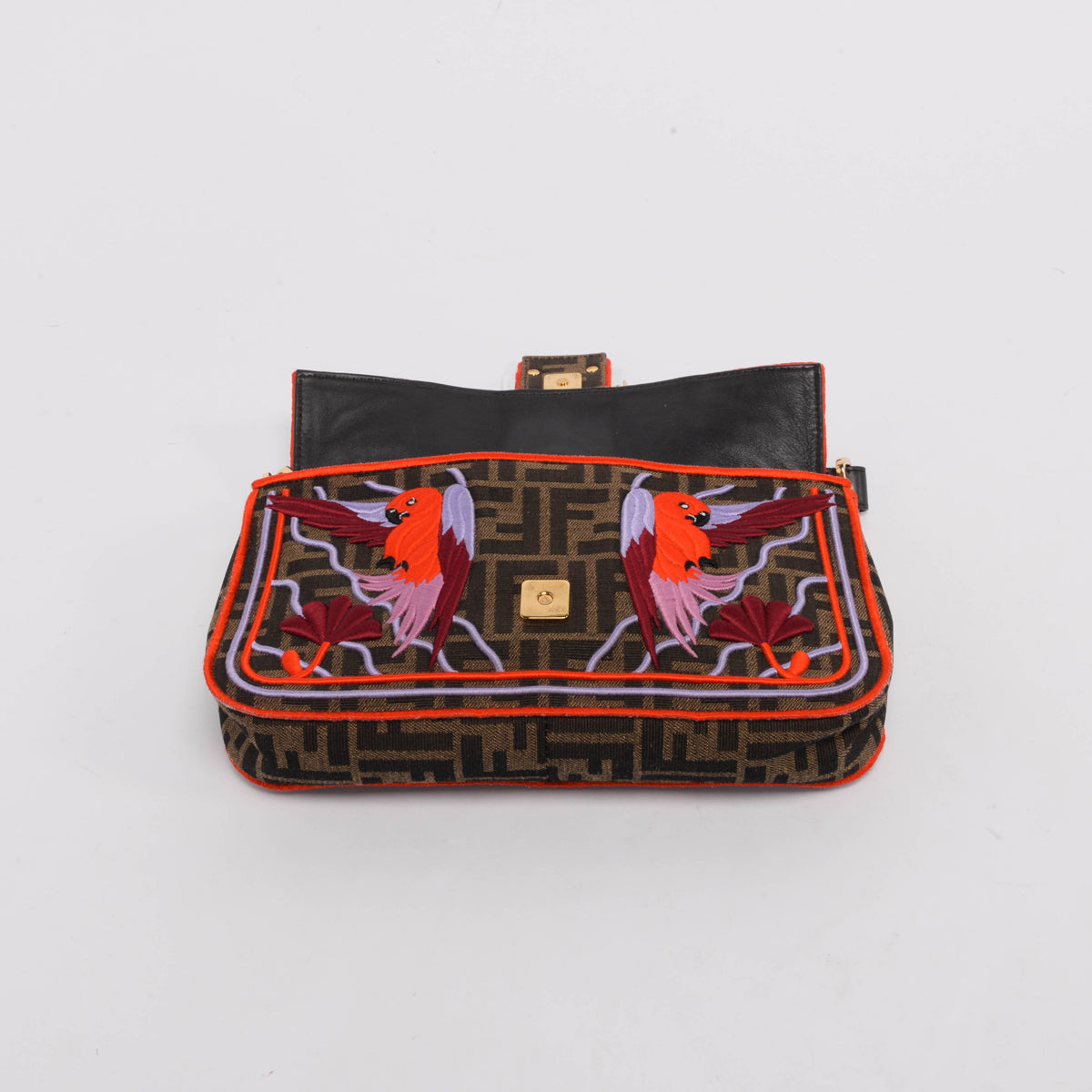 Fendi Multi Colour Zucca Canvas Embroidered Parrots Baguette