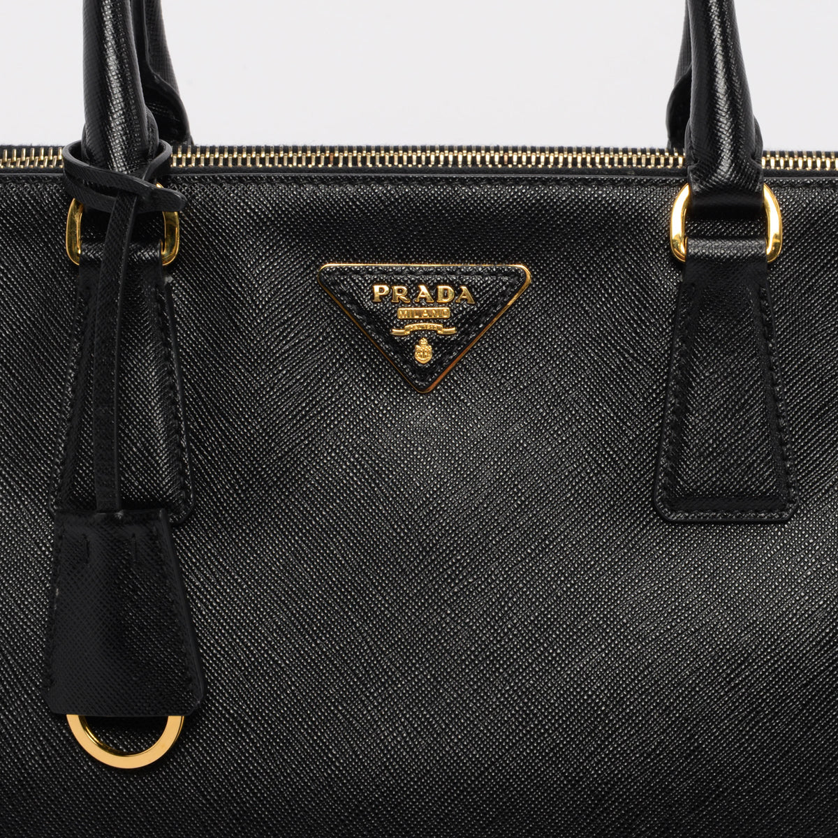 Prada Black Saffiano Lux Medium Double Zip Tote