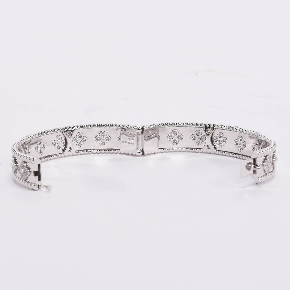 Van Cleef & Arpels 18k White Gold & Diamond Perlée Clovers Bracelet