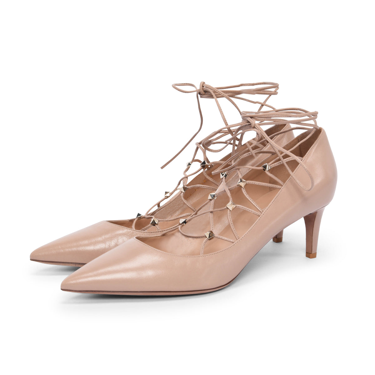 Valentino Poudre Calfskin Lace Up Pumps 42