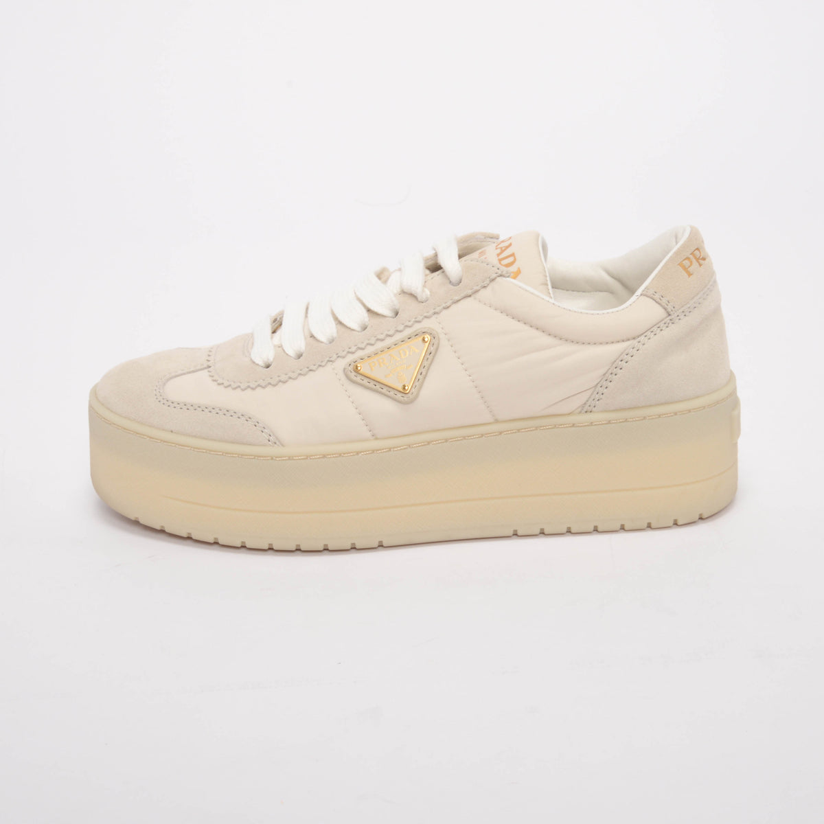 Prada Ecru Suede & Nylon Downtown Bold Sneakers 36