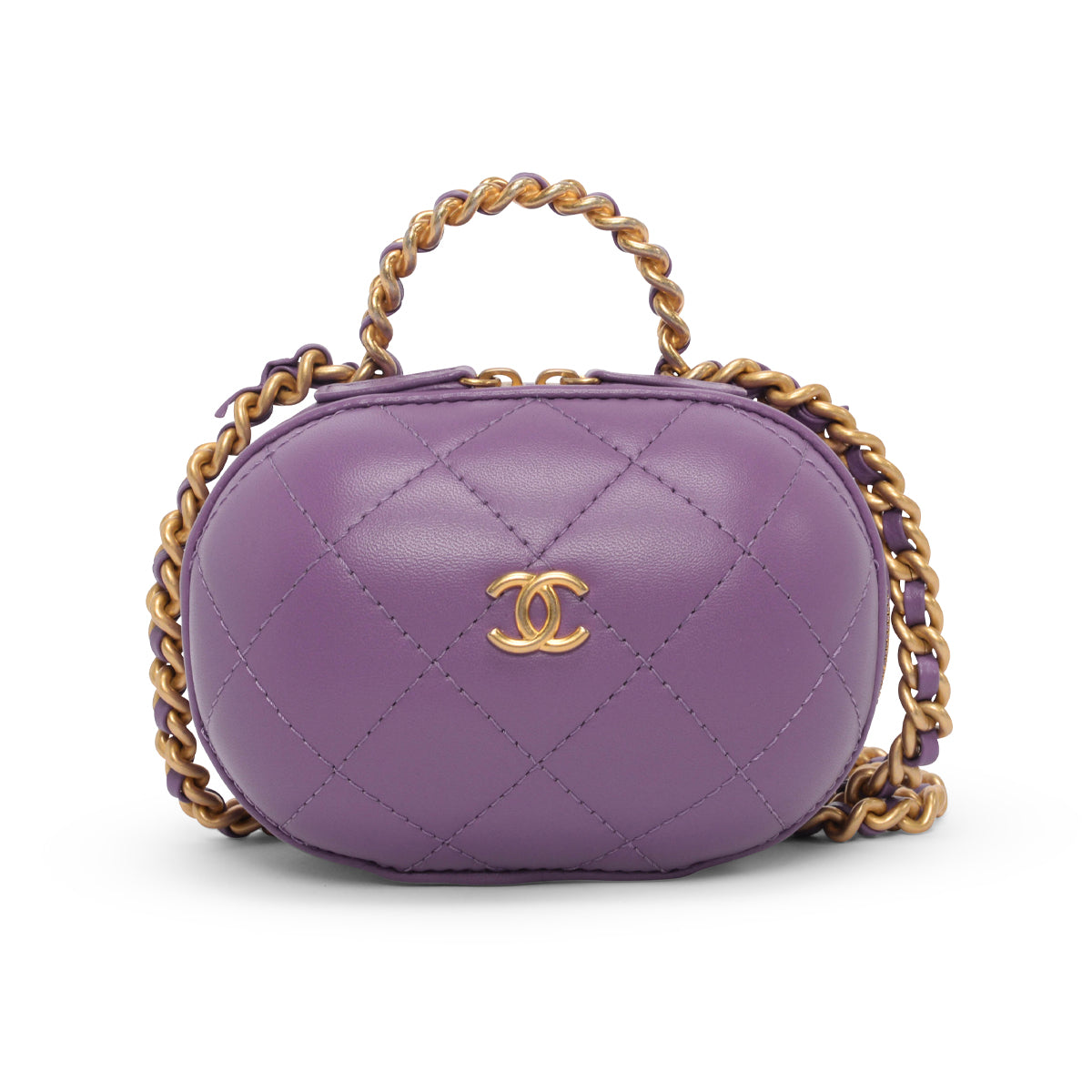 Chanel Purple Quilted Lambskin CC Bubble Vanity Case