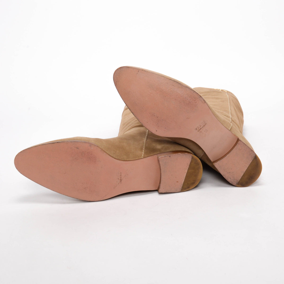 Prada Sand Suede Knee High Flat Boots 38