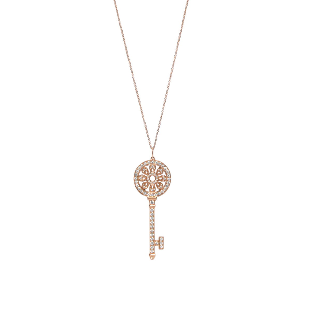 Tiffany & Co Rose Gold & Diamond Petals Key Pendant Necklace
