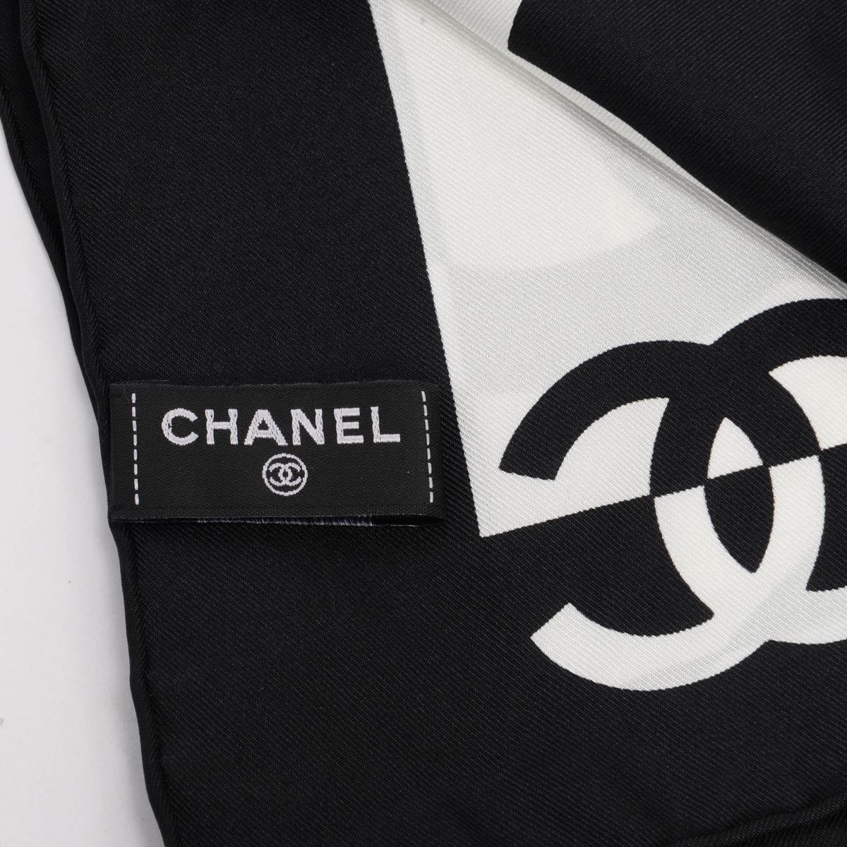 Chanel Black & White Silk CC Coco Mademoiselle Scarf