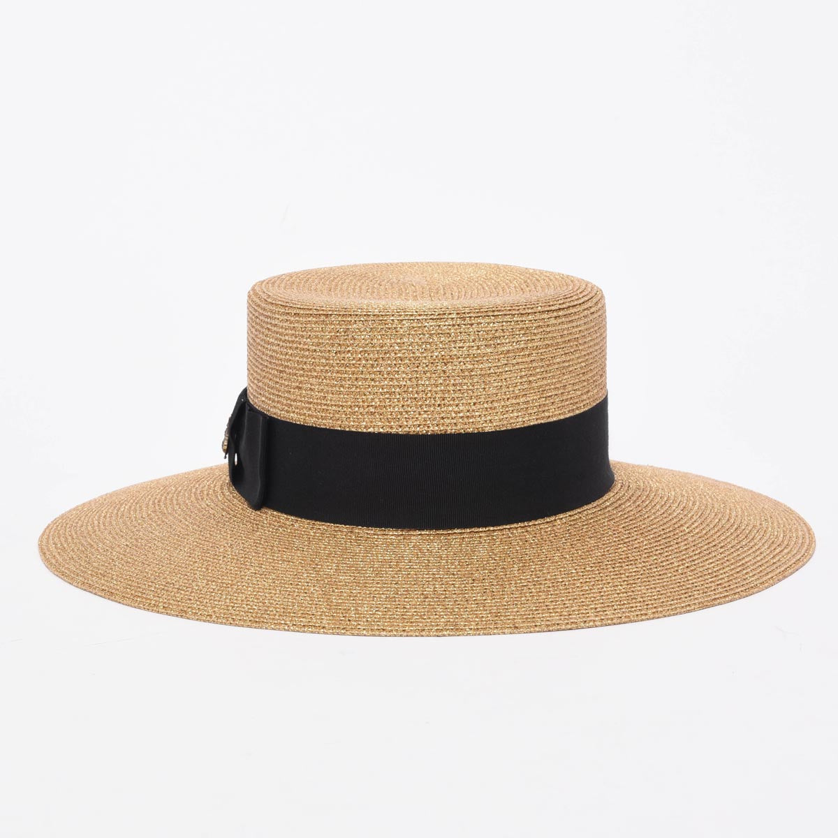 Gucci Gold Straw Bee Embellished Boater Hat