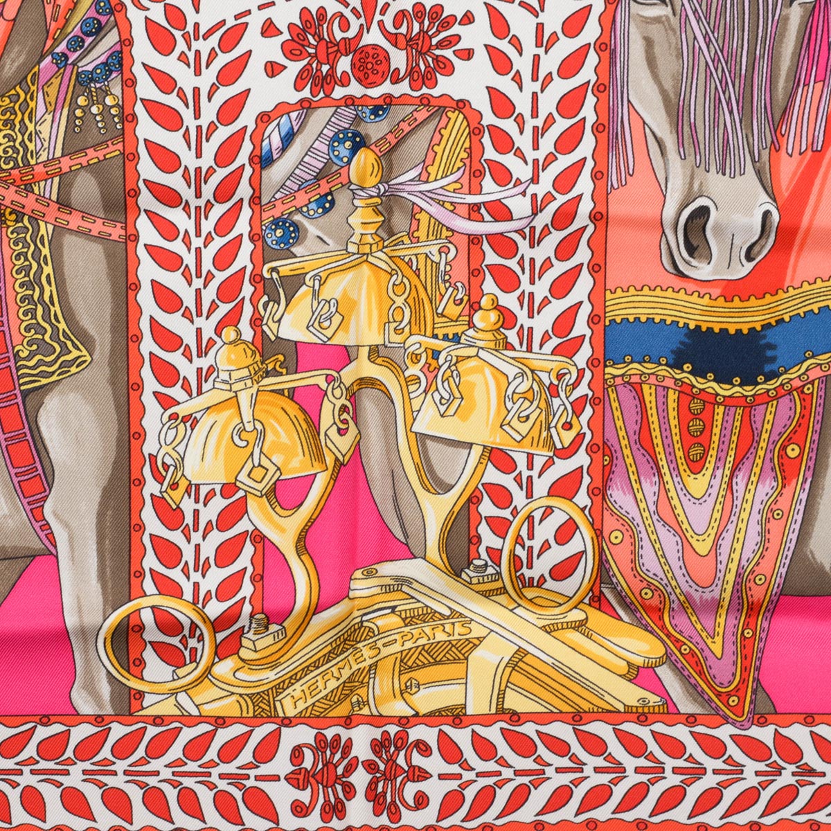 Hermes Pink Silk La Danse Du Cheval Marwari Scarf