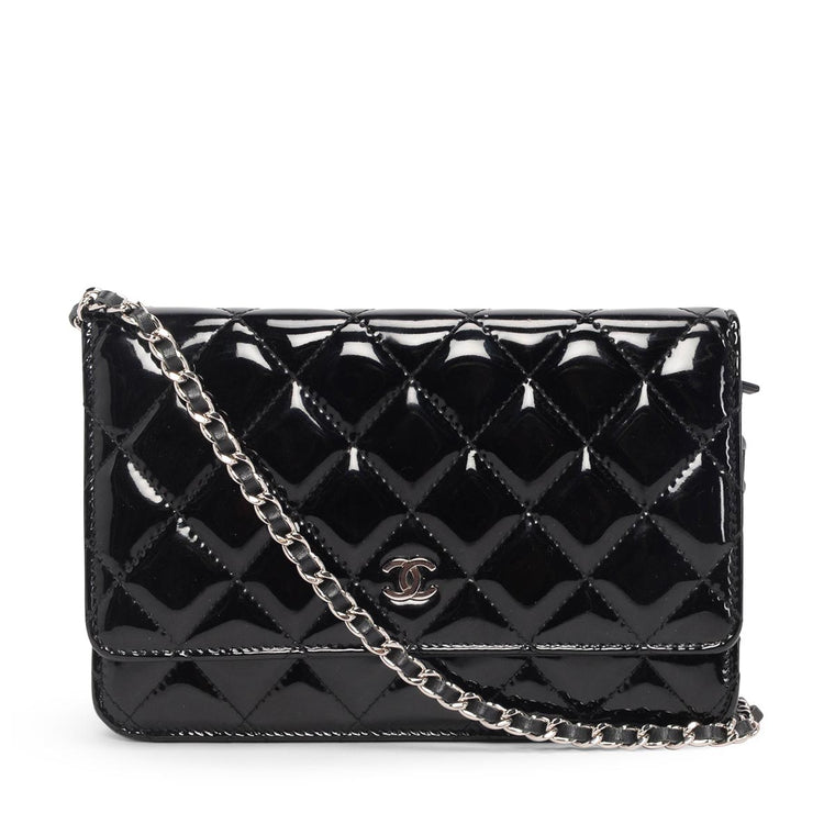 Chanel Black Quilted Patent Wallet on Chain