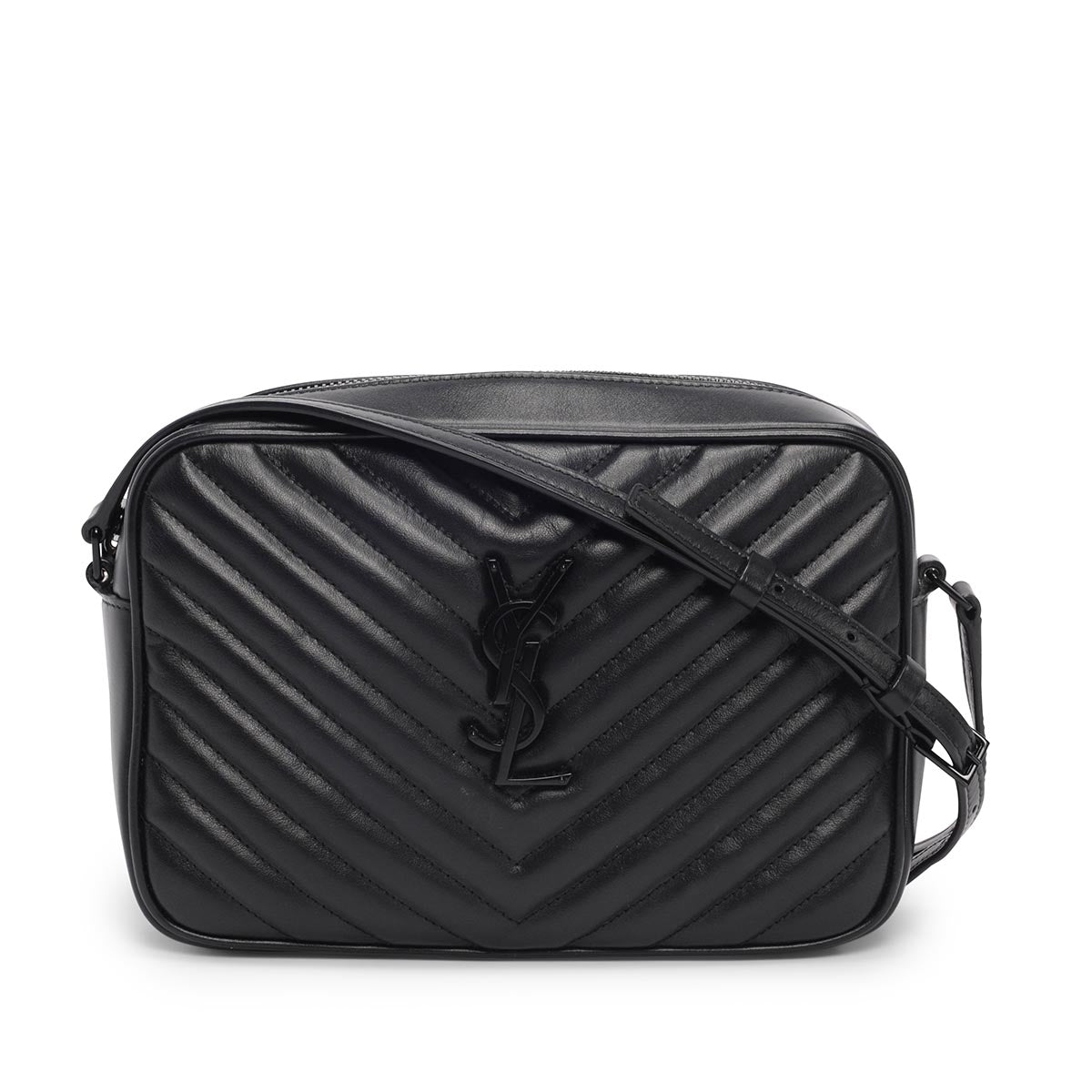 Saint Laurent Black Chevron Calfskin Lou Camera Bag