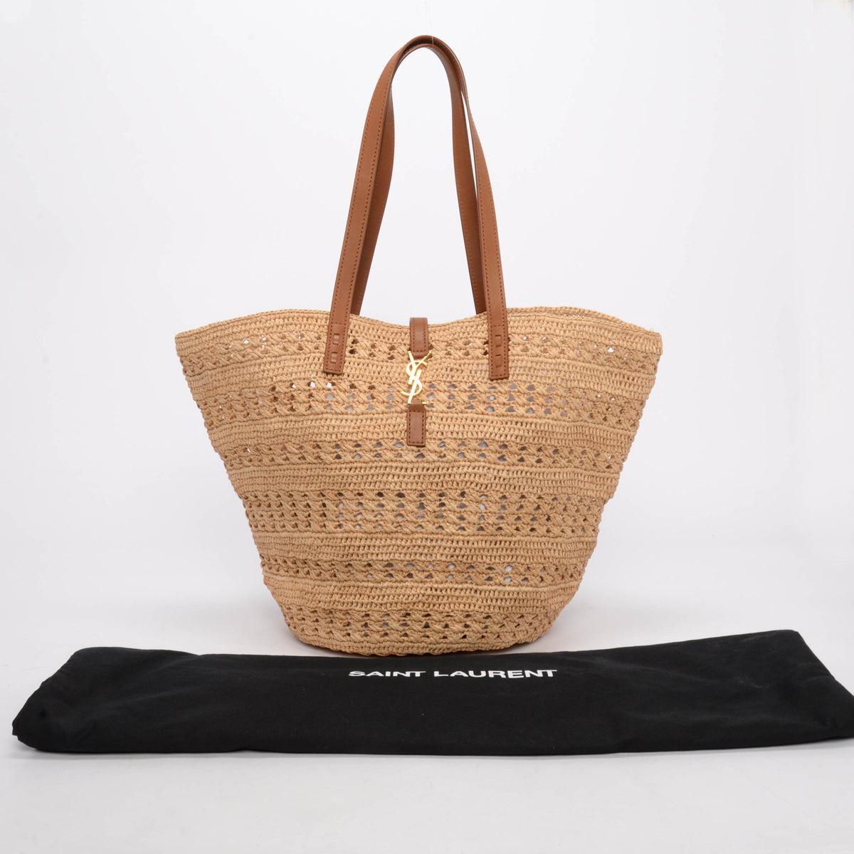 Saint Laurent Tan Raffia Medium Panier Basket Tote