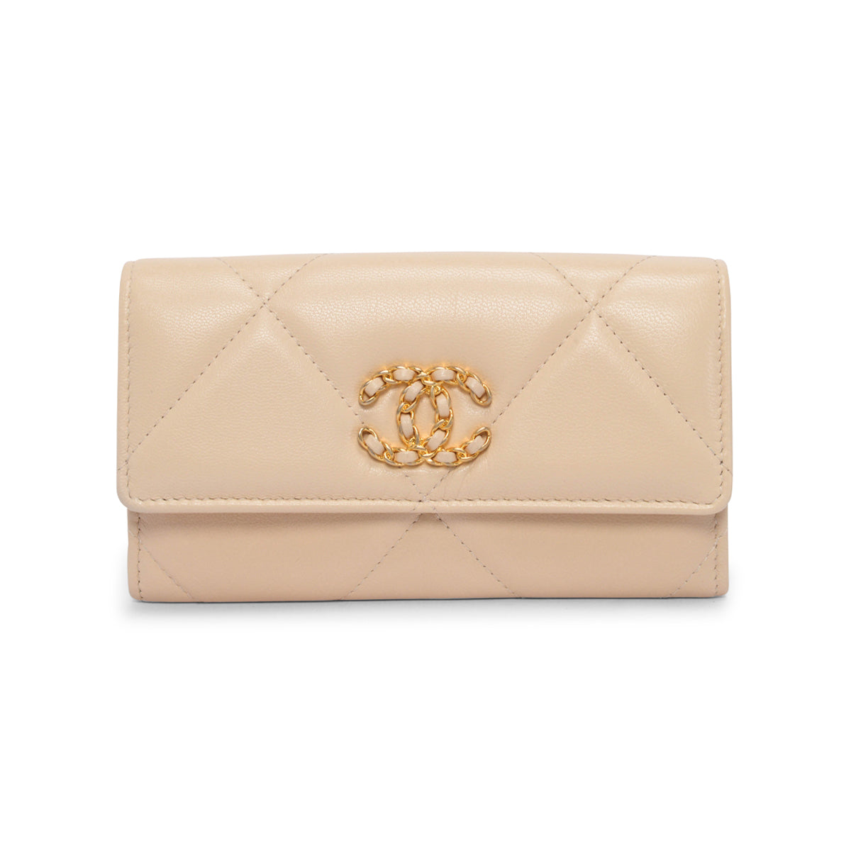 Chanel Beige Quilted Goatskin 19 Flap Wallet