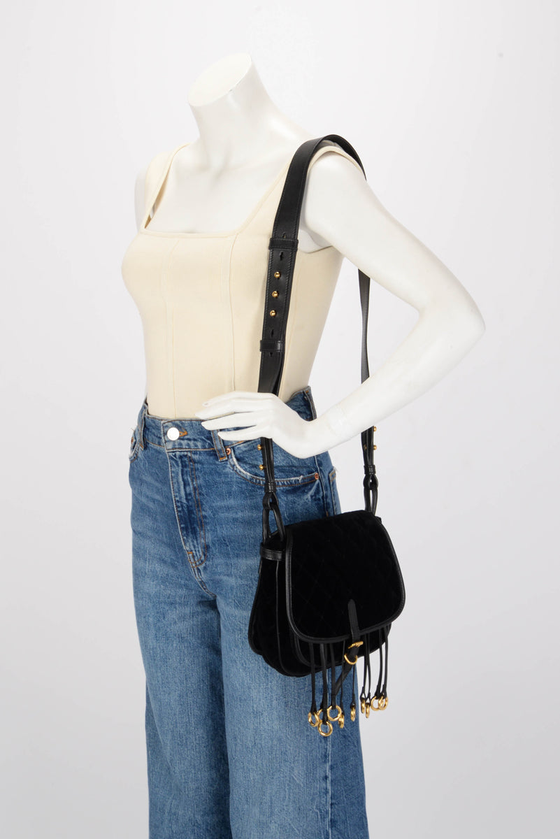 Prada Black Quilted Velvet Velluto Impuntu Corsaire Bag