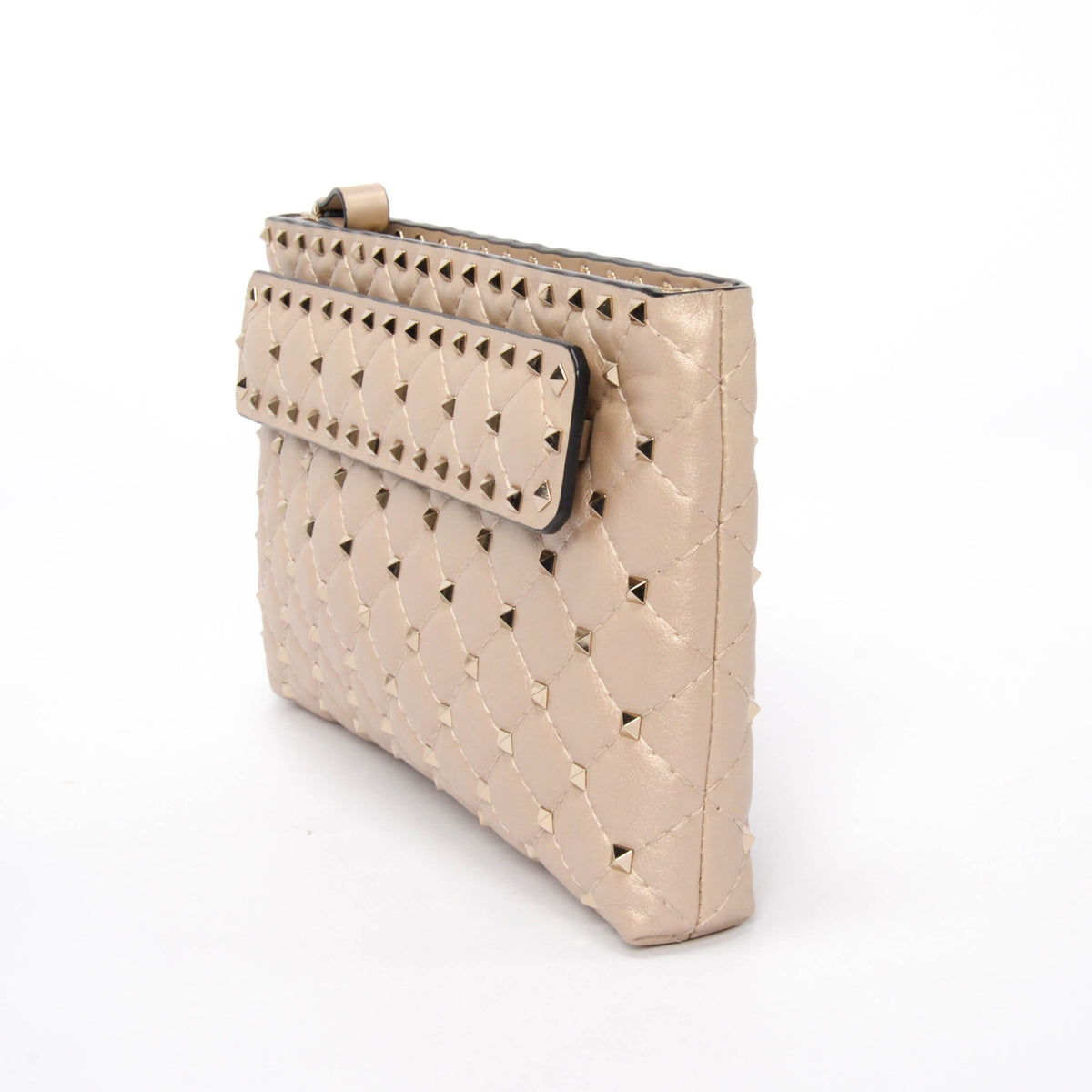 Valentino Champagne Laminated Nappa Rockstud Spike Clutch
