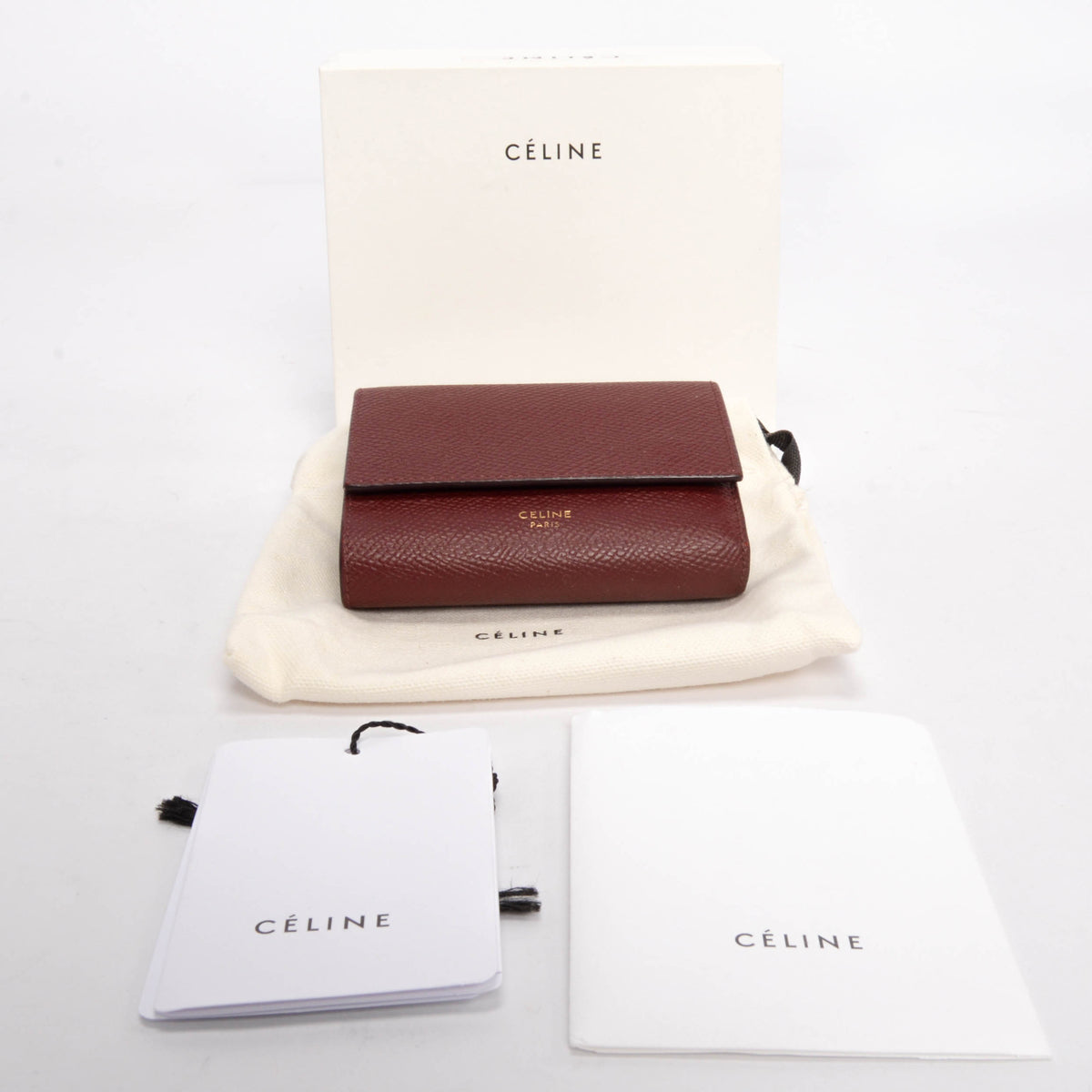 Celine Burgundy Grained Calfskin Small Tri-Fold Wallet