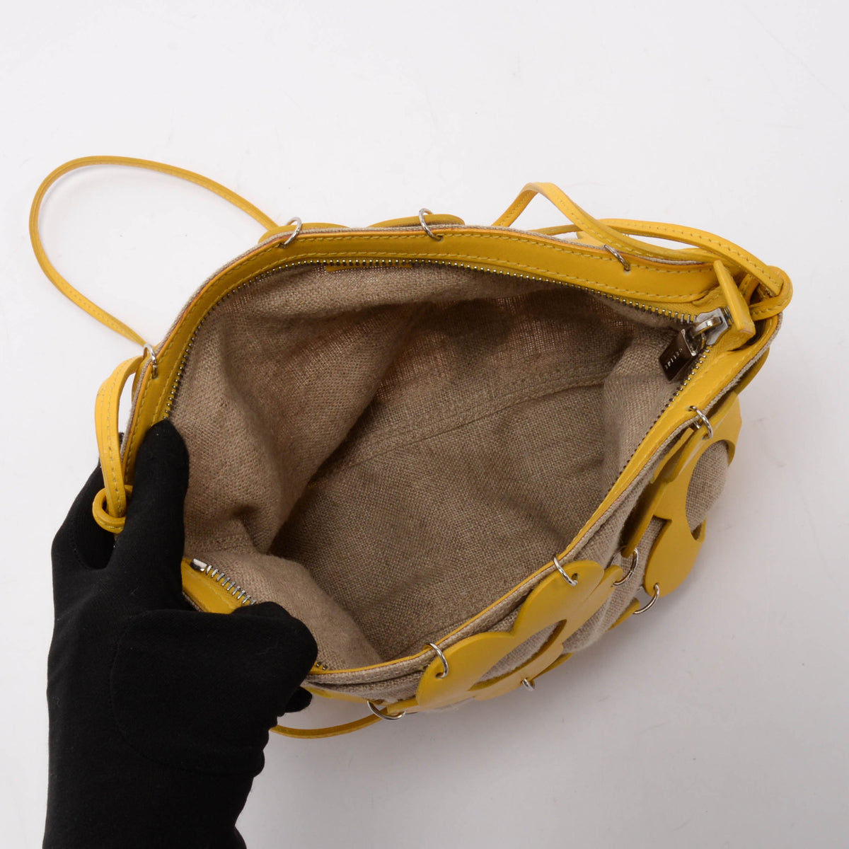 Celine Vintage Yellow Canvas & Calfskin Cutout Flower Bag