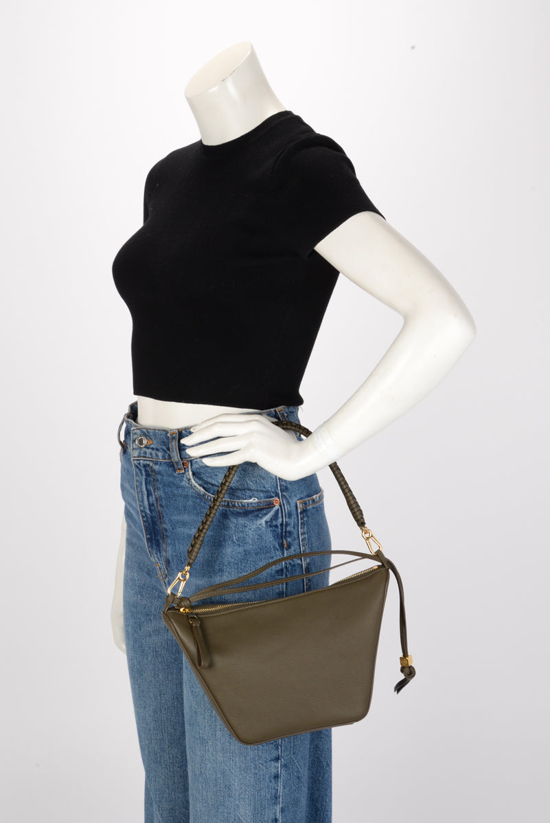 Loewe Olive Calfskin Braided Handle Mini Hammock Hobo + Strap