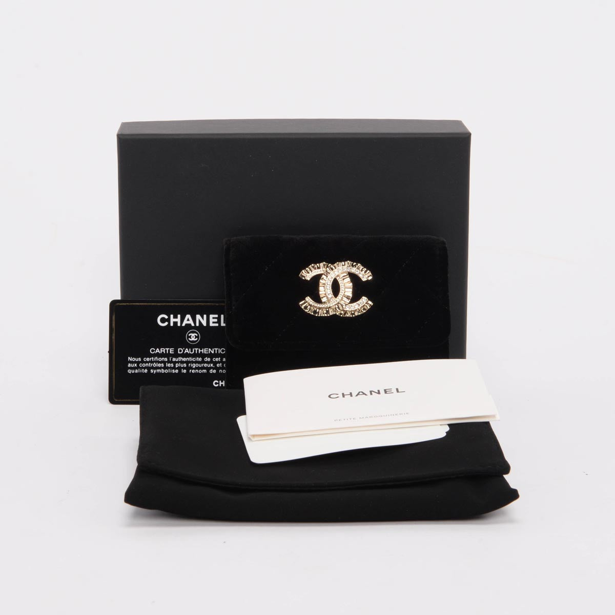 Chanel Black Quilted Velvet CC Flap Card Holder