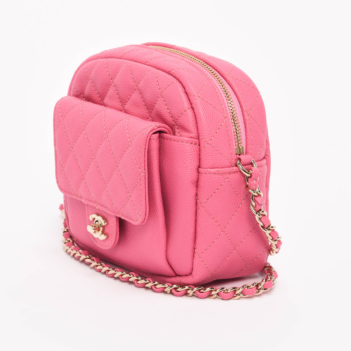 Chanel Pink Quilted Caviar CC Day Camera Case