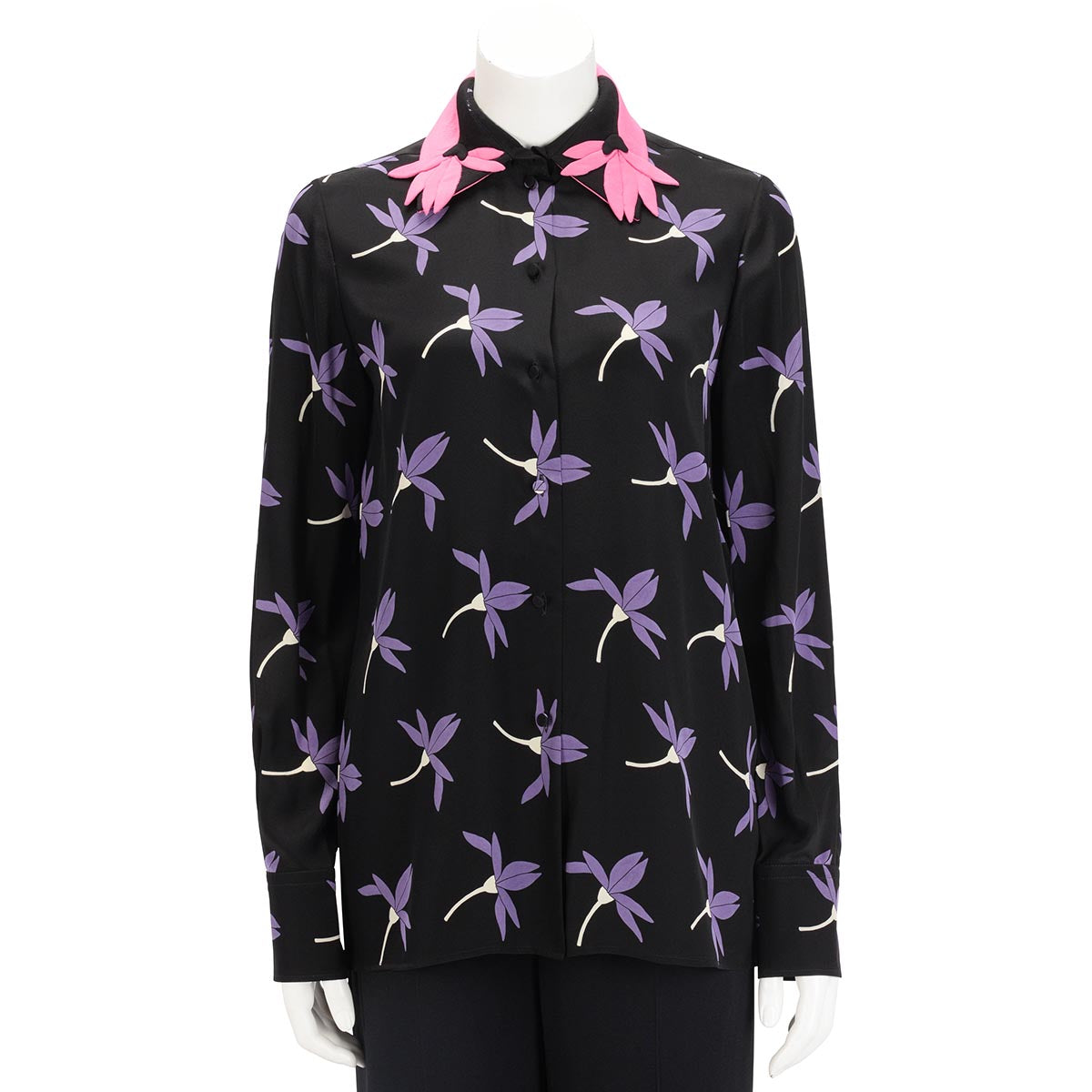 Valentino Black Silk Floral Print Blouse FR 40