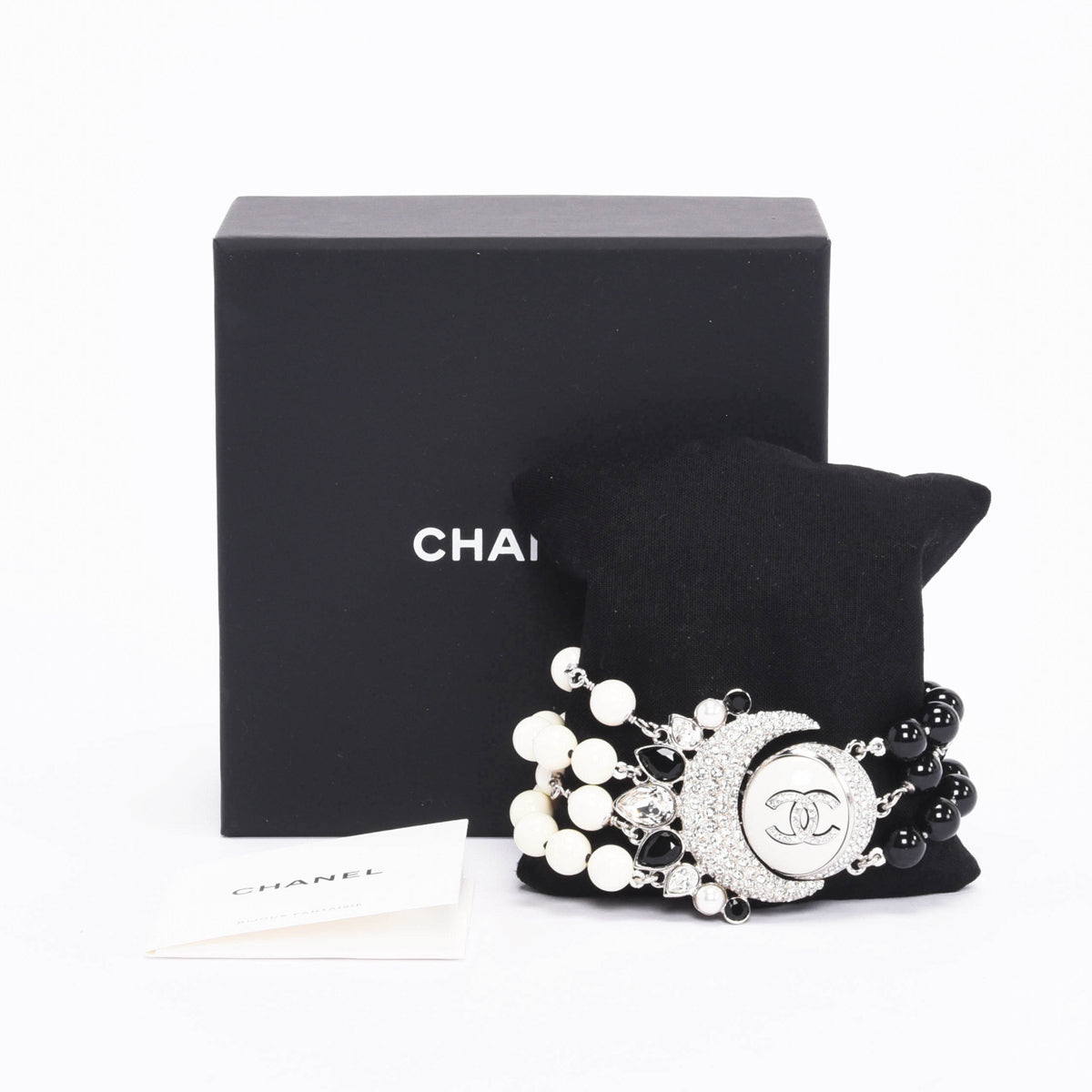 Chanel Black & White Crystal & Beads CC Bracelet