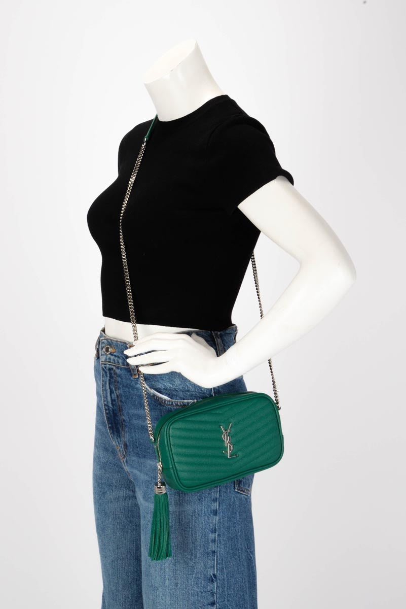 Saint Laurent Green Field Quilted Grain de Poudre Lou Mini Bag