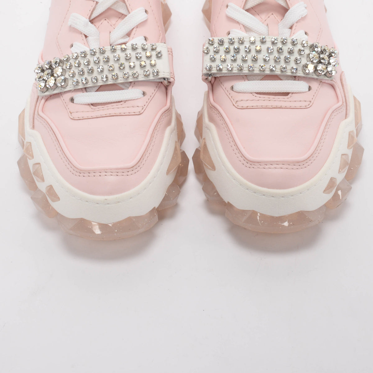 Jimmy Choo Pink Leather Diamond X/F Embellished Sneakers 40