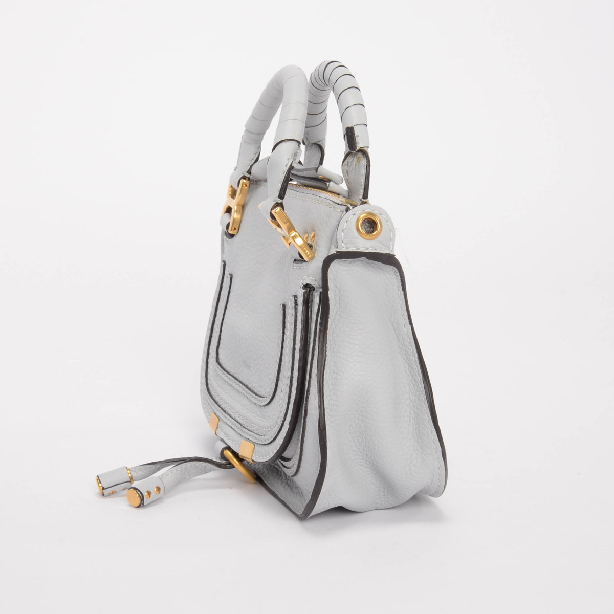 Chloe Pale Blue Grained Calfskin Mini Double Marcie Bag