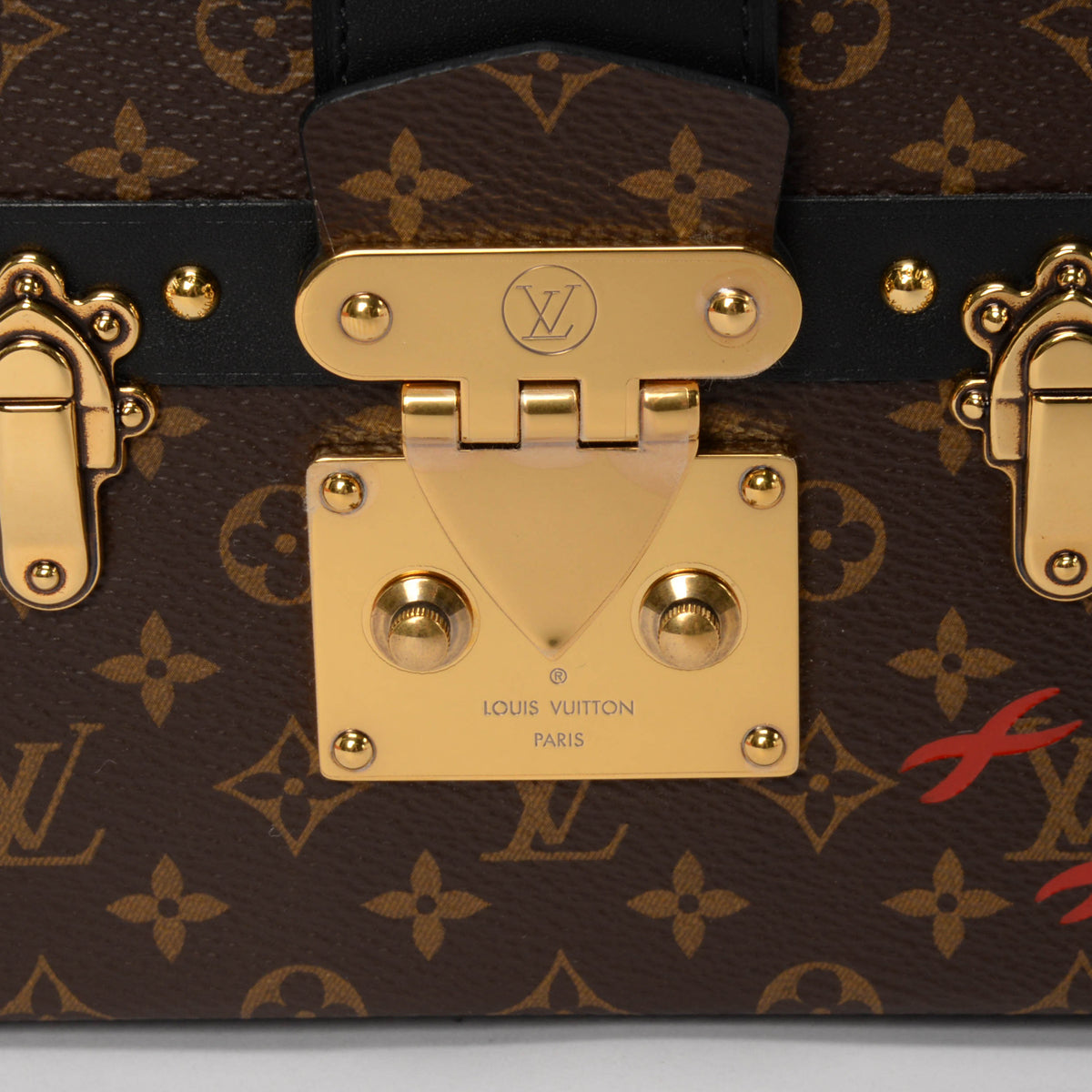 Louis Vuitton Black Leather & Monogram Petite Malle