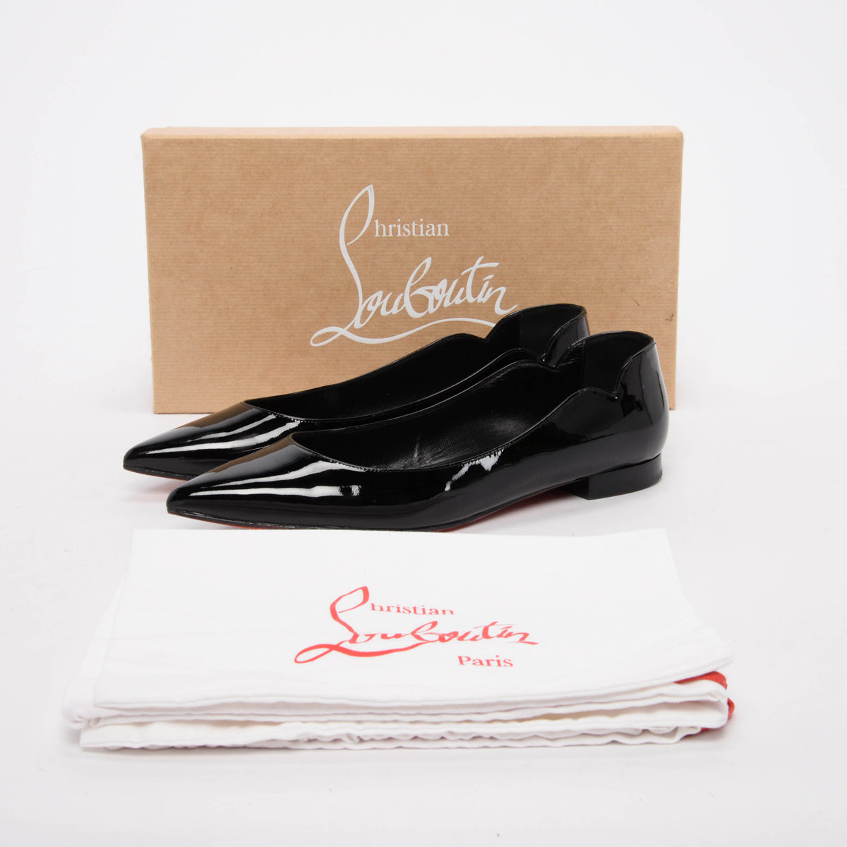 Christian Louboutin Black Patent Hot Chickita Flats 38.5