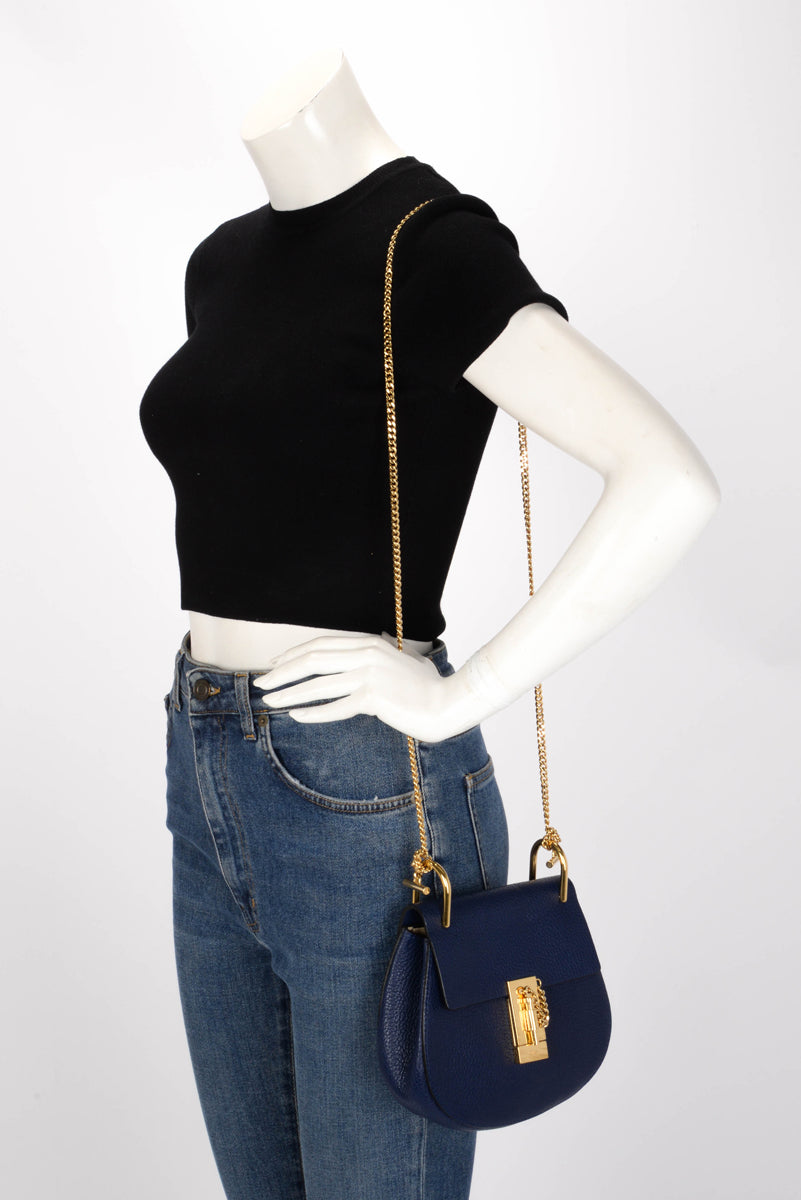 Chloe Royal Blue Grained Calfskin Small Drew Bag