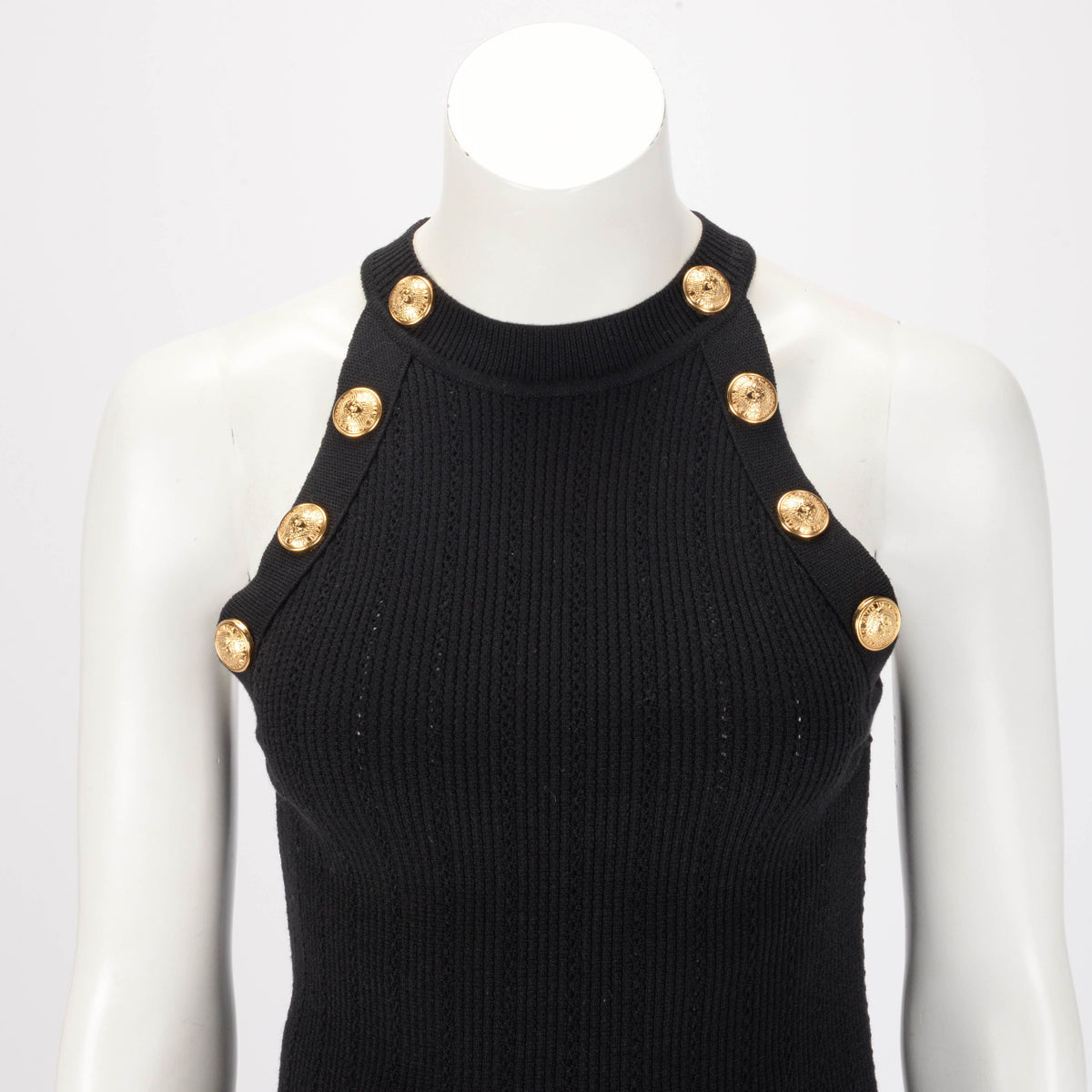 Balmain Black Ribbed Knit Halter Neck Top FR 44