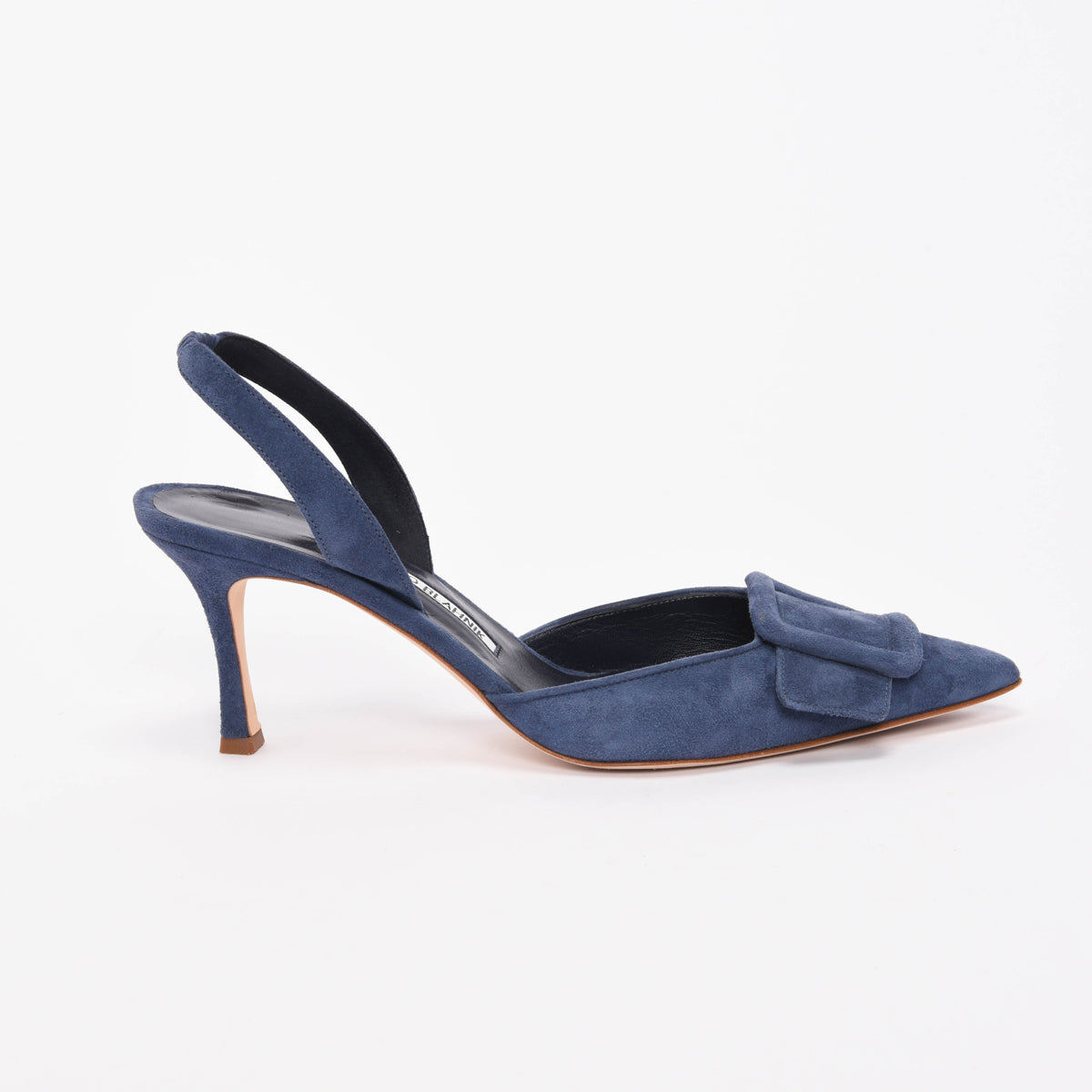 Manolo Blahnik Blue Suede Maysli Buckle Slingbacks 39.5