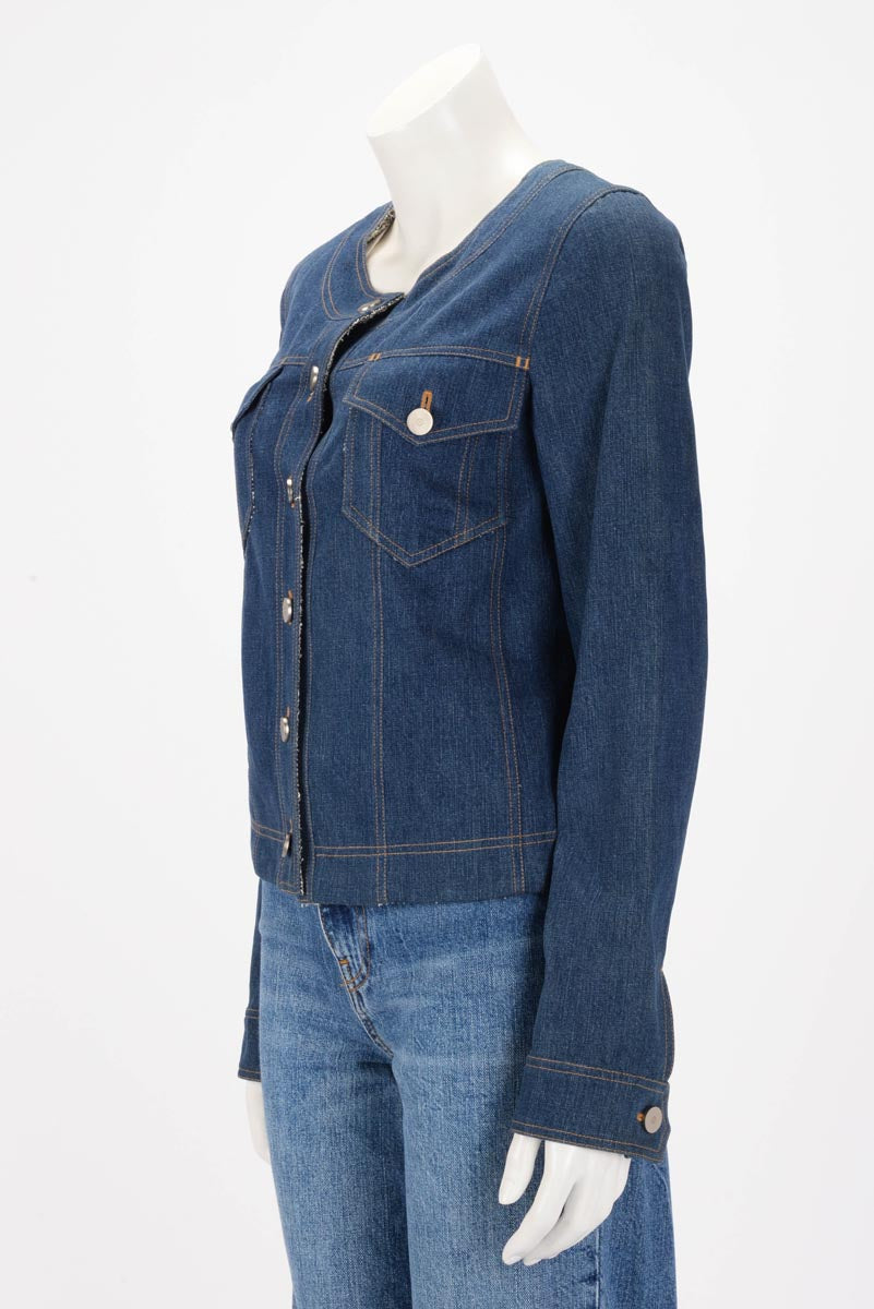 Chanel Blue Denim Collarless Jacket