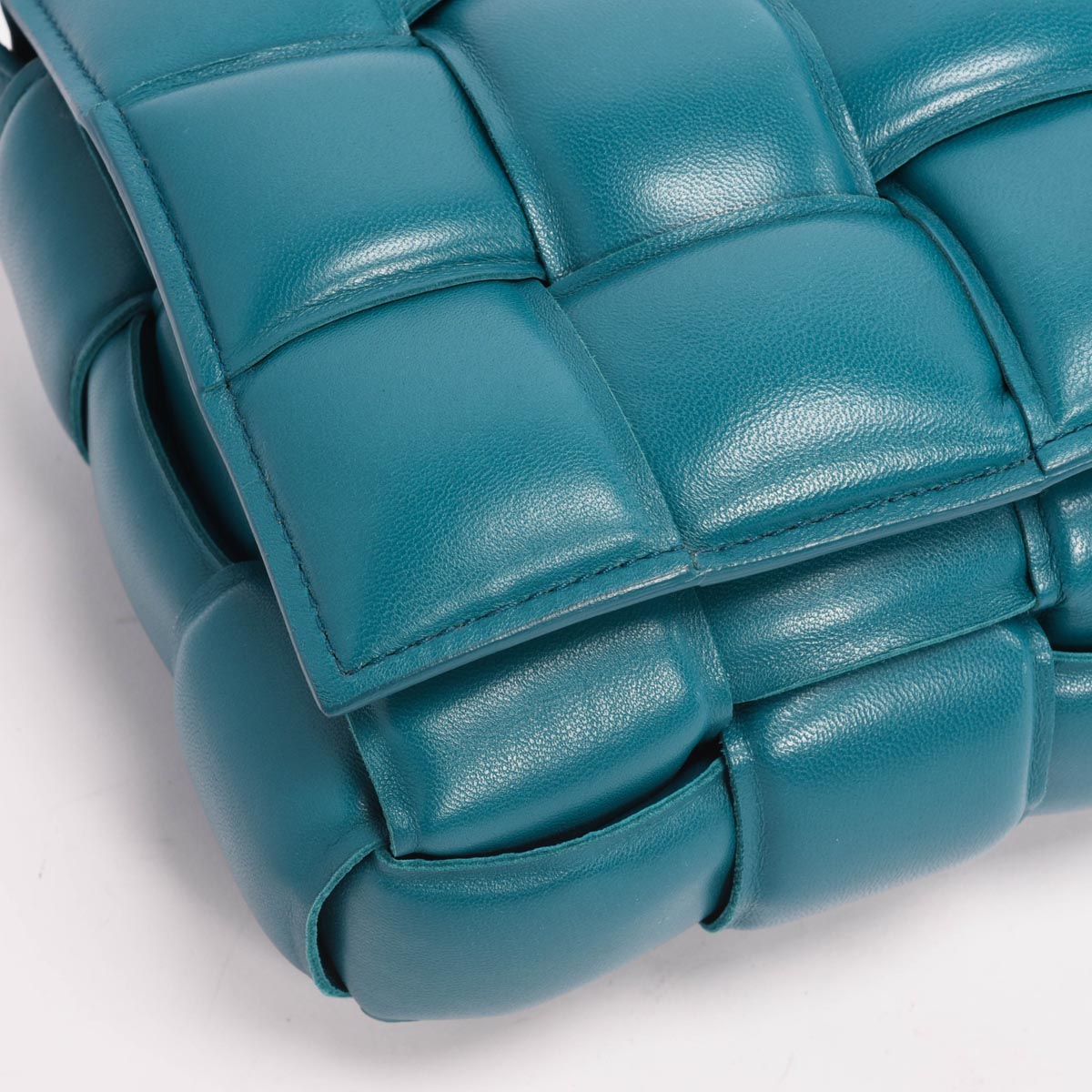Bottega Veneta Turquoise Intreccio Lambskin Padded Cassette Bag