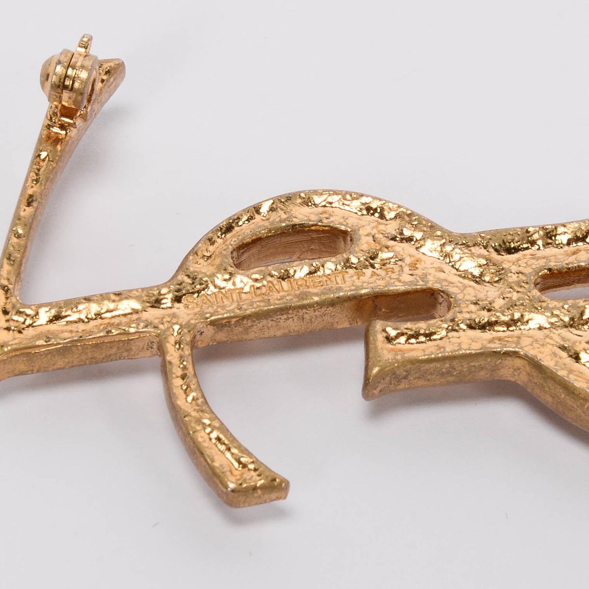 Saint Laurent Aged Gold Cassandre Crocodile Brooch