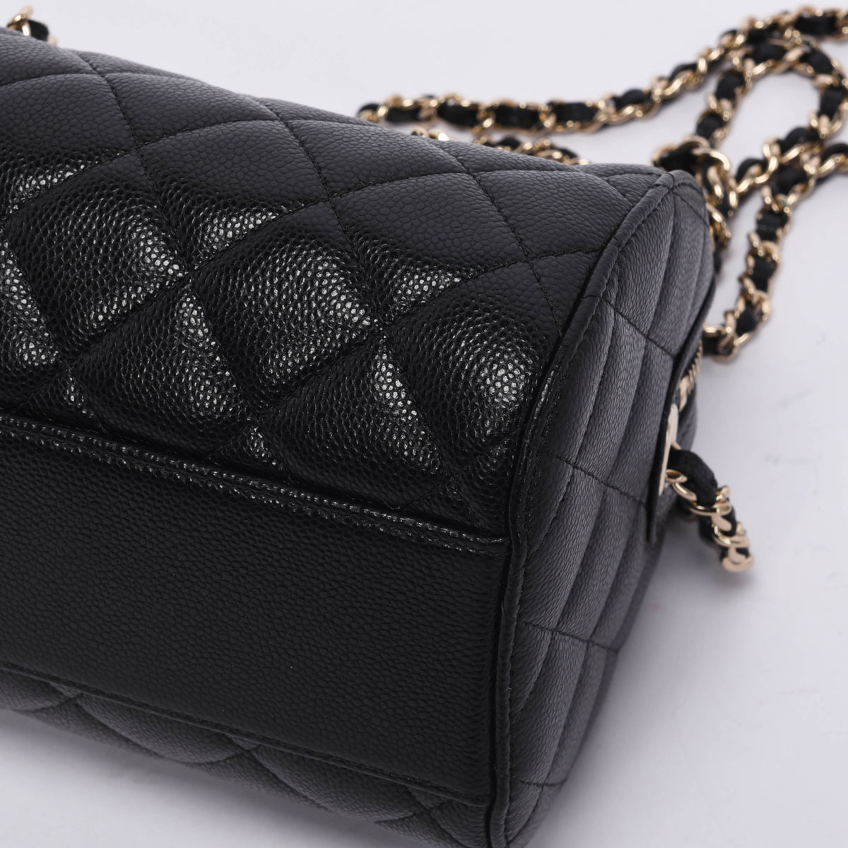Chanel Black Quilted Caviar Mini Bowling Bag with Chain