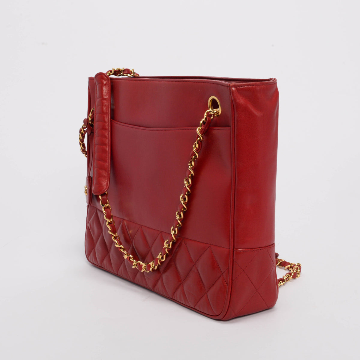 Chanel Vintage Red Lambskin Chain Shopping Tote