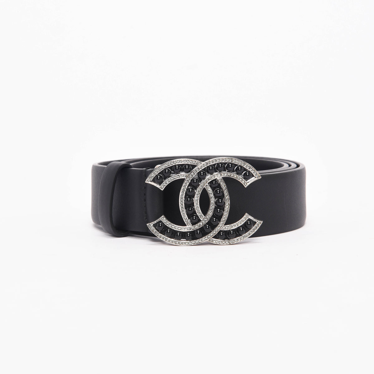 Chanel Black Lambskin Black Pearl CC Belt