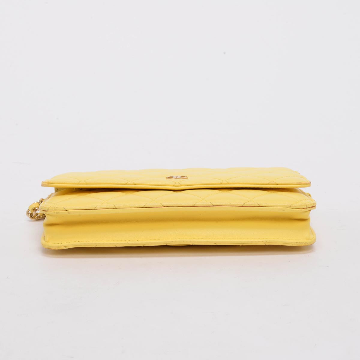 Chanel Yellow Quilted Lambskin Classic Wallet On Chain