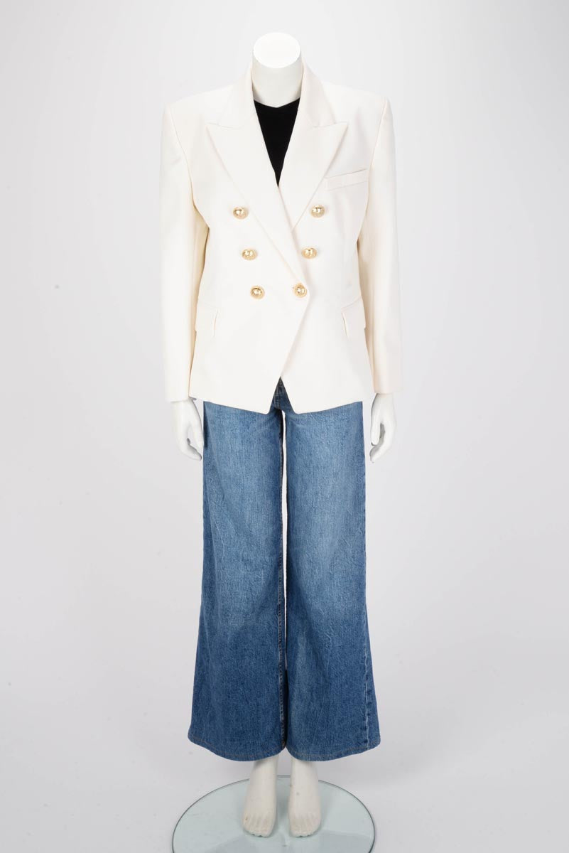 Balmain Ivory Wool Double Breasted Blazer FR 6