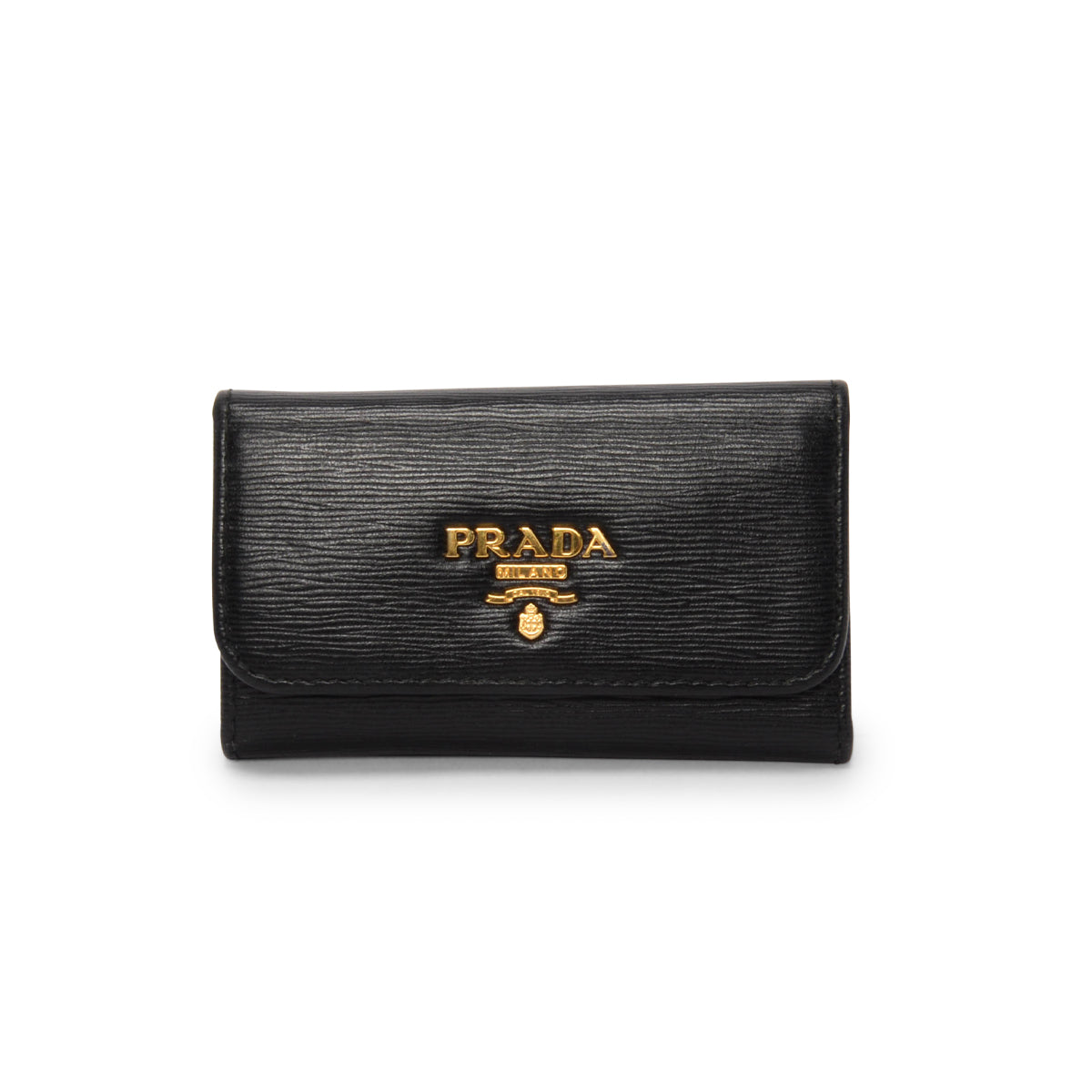 Prada Black Grained Leather 6 Key Holder Key Case