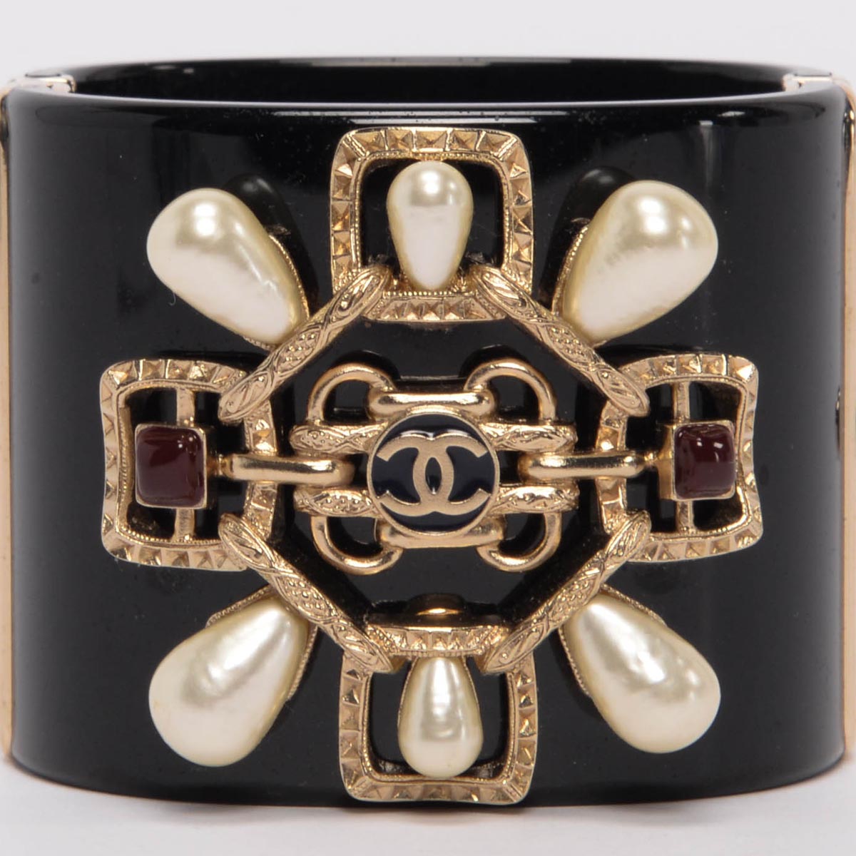 Chanel Black Resin Pearl & Gripoix CC Cuff